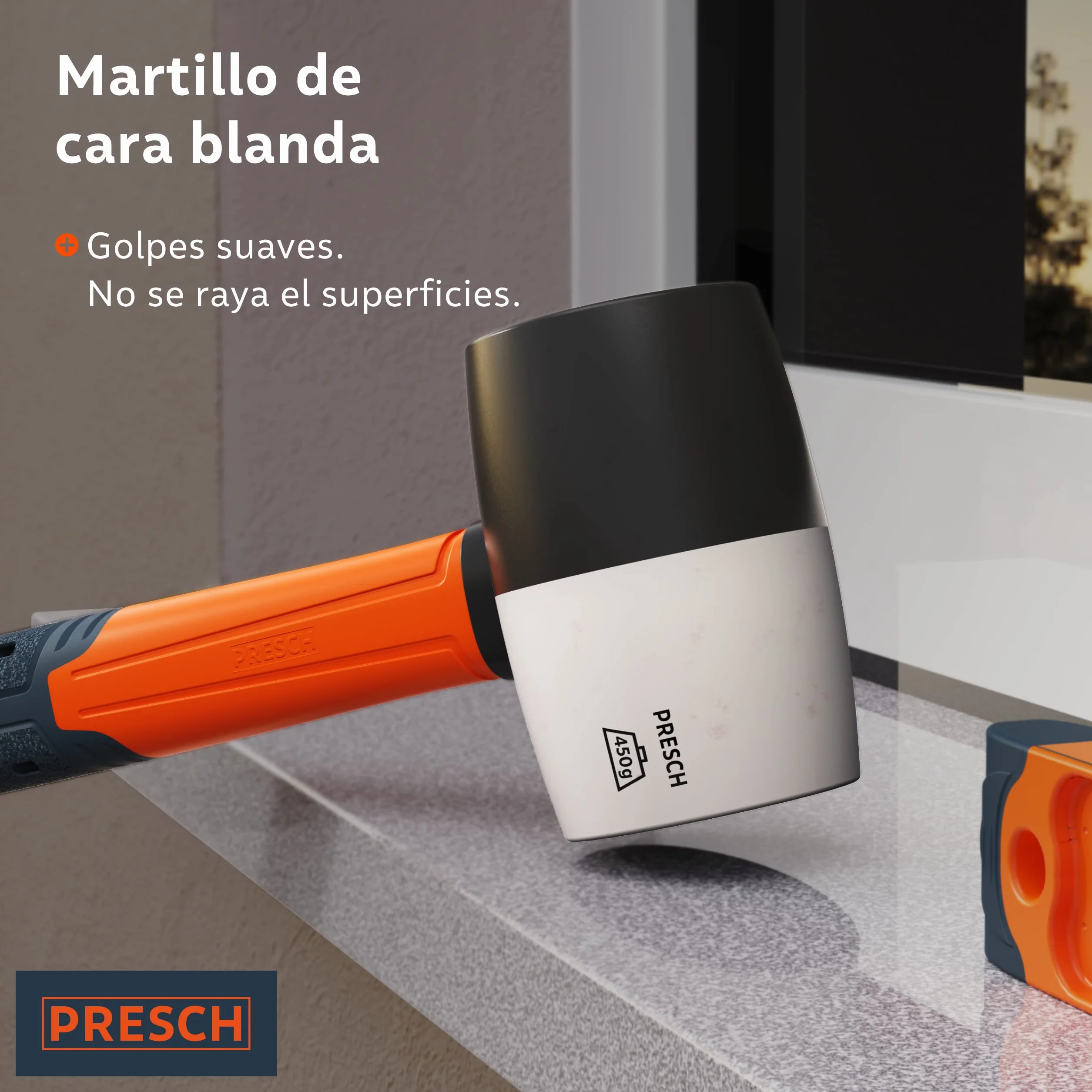 Presch Mazo de goma negro/blanco 450g - Martillo de goma dura con mango de fibra de vidrio | ⌀=55mm - Mazo de caucho polivalente para muchos usos