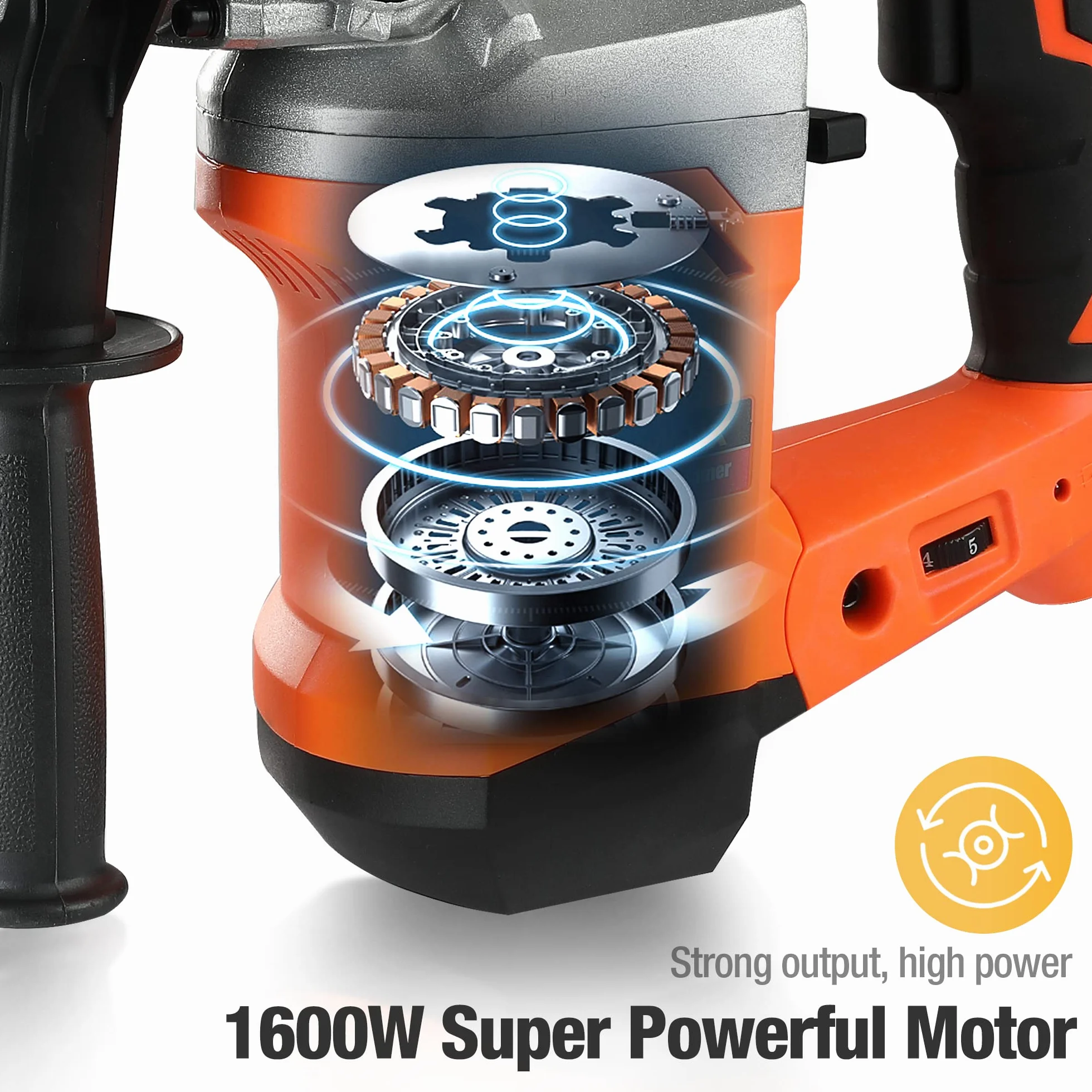 ValueMax Martillo Perforador 3 en 1, Martillo Electrico de 1600W, 0-800rpm, 3 modos y 4 velocidades variables，incluye 3 brocas para martillo perforador SDS Plus, para Hormigón, Metal y Piedra