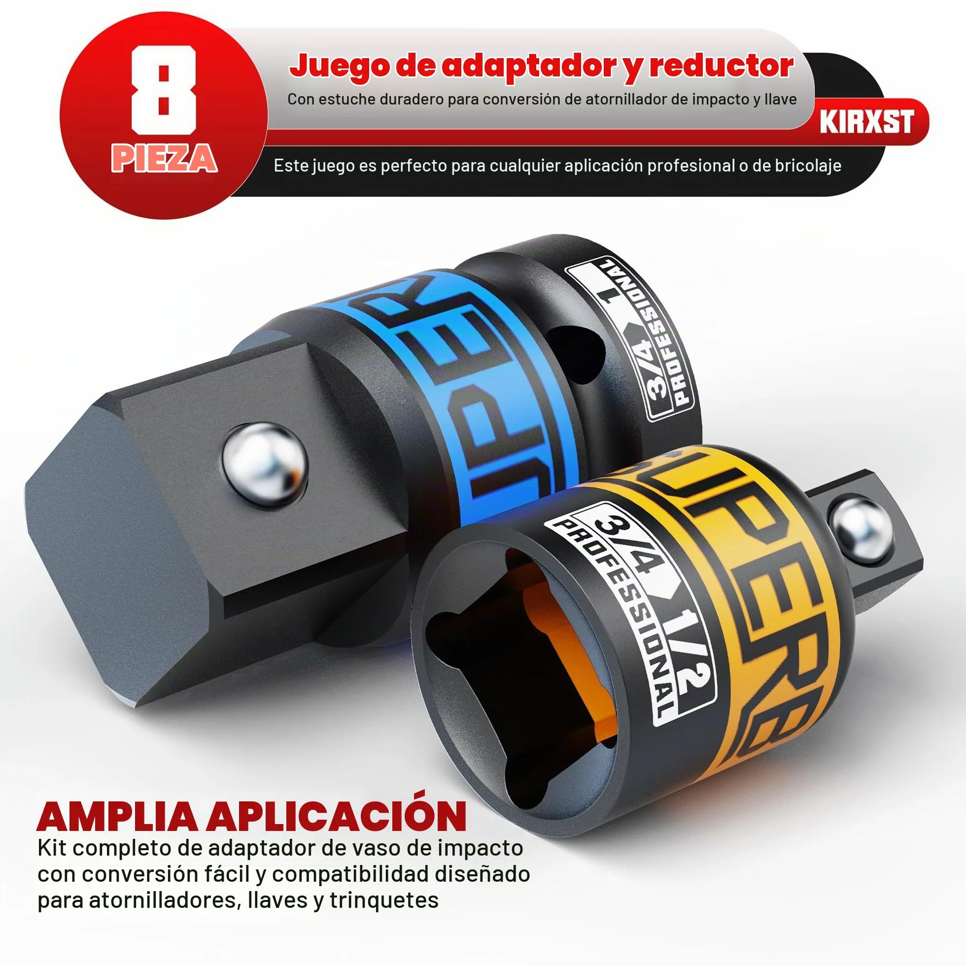 Juego de 8 Adaptadores de Vaso, Adaptadores para Llave de Vaso 1/4" 3/8" 1/2" 3/4" 1", Reductores de Vasos de Impacto para Reparaciones Mecánicas y Automoción