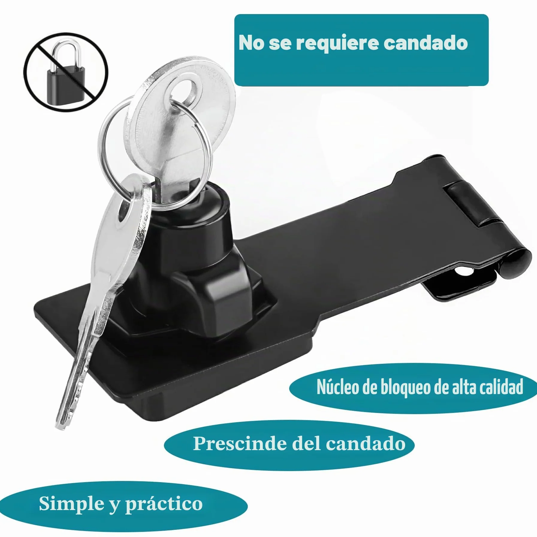 Cerradura de cerrojo de ángulo recto 90 grados con llave, cerrojo pequeño de seguridad para puerta, cobertizo (Black 2.5 Inch)
