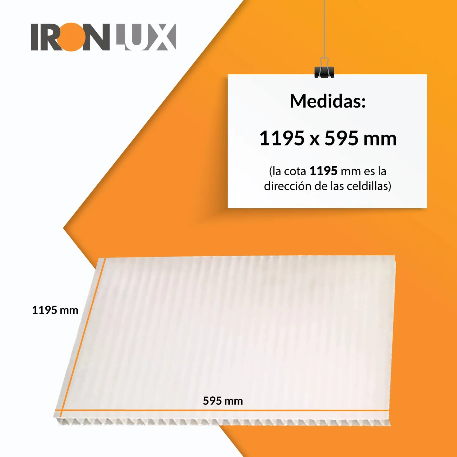Panel Policarbonato Celular Compacto - Placa policarbonato Transparente 6 mm - Plancha de policarbonato 1195 x 595 mm - Protección UV