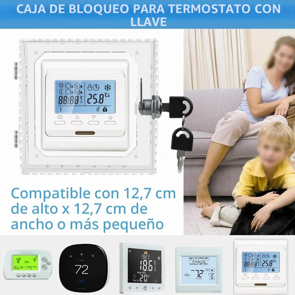 Caja de bloqueo de termostato con 2 llaves, caja protectora de termostato transparente, 16 x 15 x 6 cm, caja de cubierta de termostato montada en la pared, para restaurantes, escuela