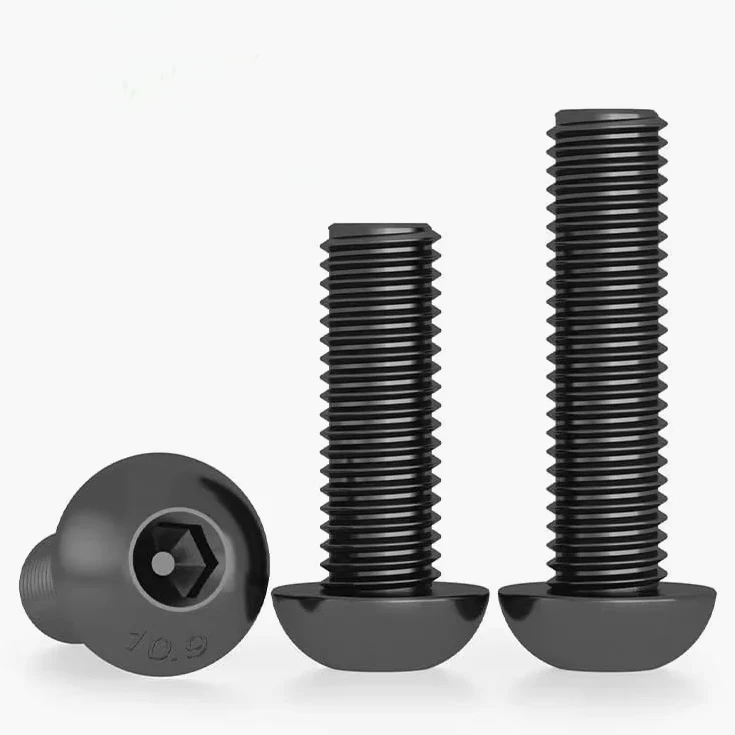 50 tornillos M3 x 40 negros, tornillos de cabeza alomada, tornillos de cabeza redonda con hexágono interior ISO 7380, rosca completa, con cierre hexagonal interior
