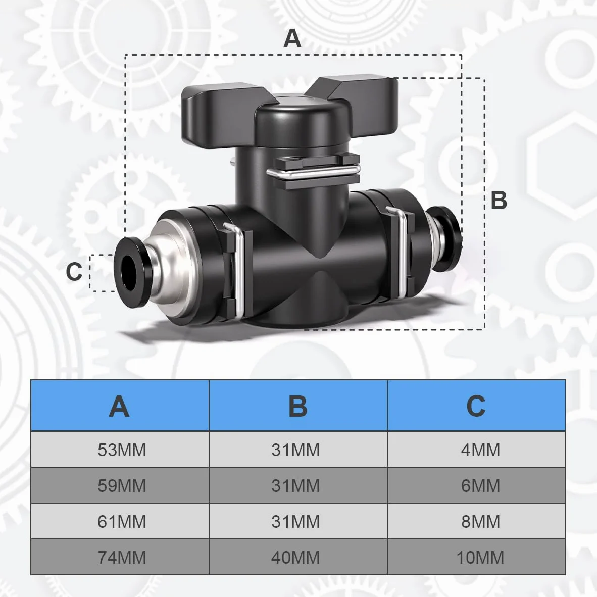 10 Piezas 8mm Negro Recta Neumática Control de Flujo de Aire Válvula de Bola de Empuje para Conectar Racor Neumático