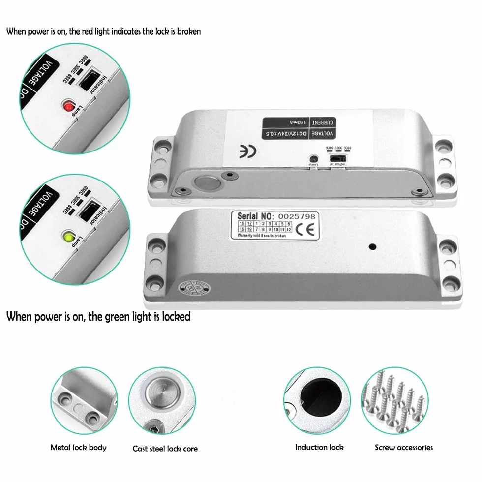 AMAO Cerradura de perno de descenso eléctrico DC 12V Fail Safe Cerradura de puerta electrónica para el sistema de seguridad de control de acceso con tiempo de retraso