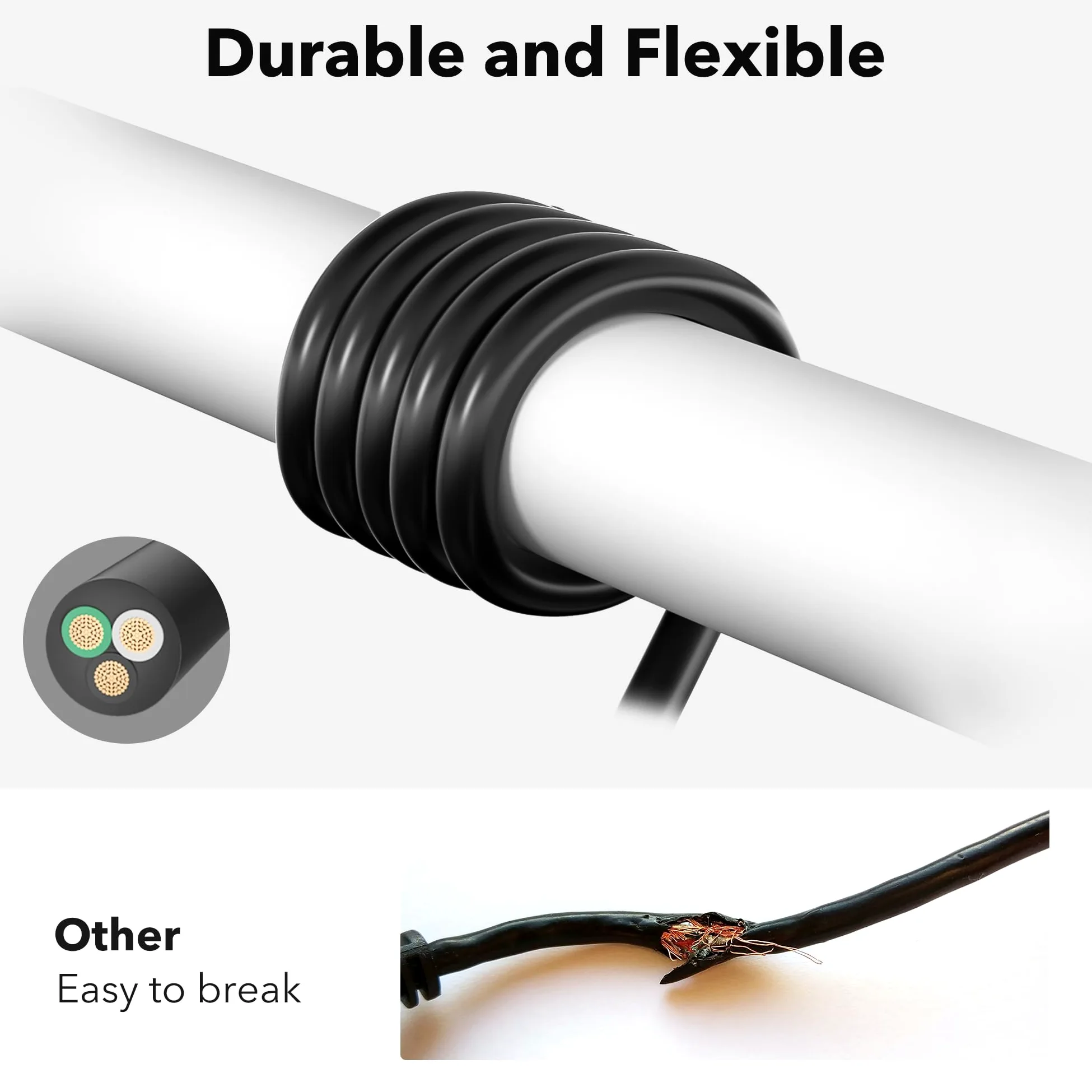 BN-LINK Cable de extensión para interiores y exteriores de 6 pies, 16/3 SJTW, paquete de 3, negro, 3 puntas, resistente a la intemperie y ignífugo, para interiores, jardín, paisajismo y decoraciones