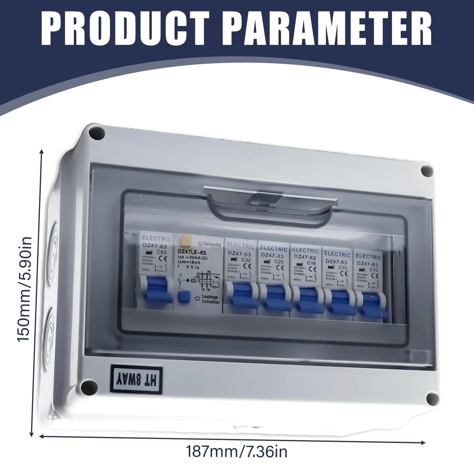 Caja de fusibles, caja de distribución, distribuidor de corriente para construcción, distribuidor de pared con interruptor de protección Fi, IP65, resistente al agua, distribuidor de corriente para