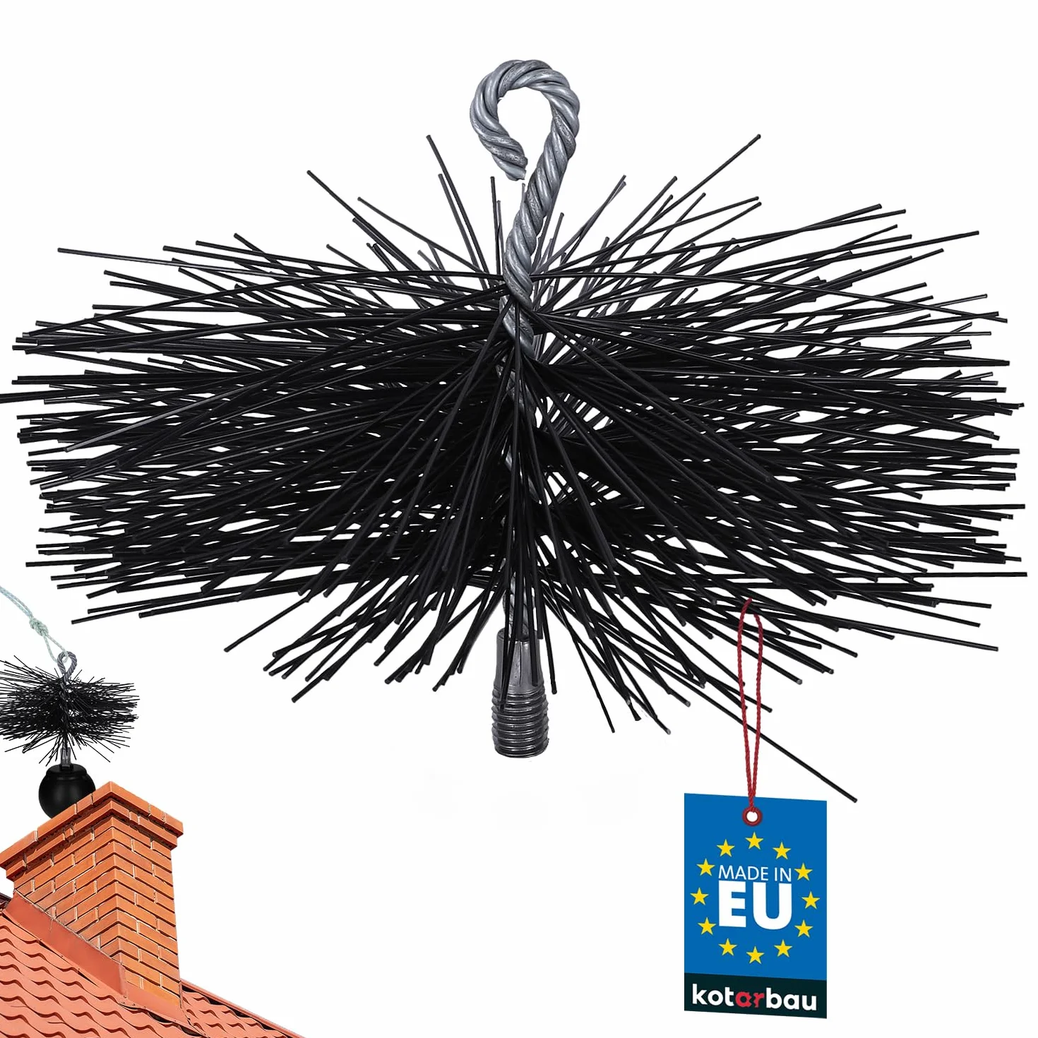 KOTARBAU® Erizo, Cabezal Deshollinador, Ø 200 mm, Cepillo Redondo de PCV, Cepillo de plástico para chimeneas, Accesorio para Limpieza de chimeneas, Rosca M12, con Anilla, para Materiales sensibles