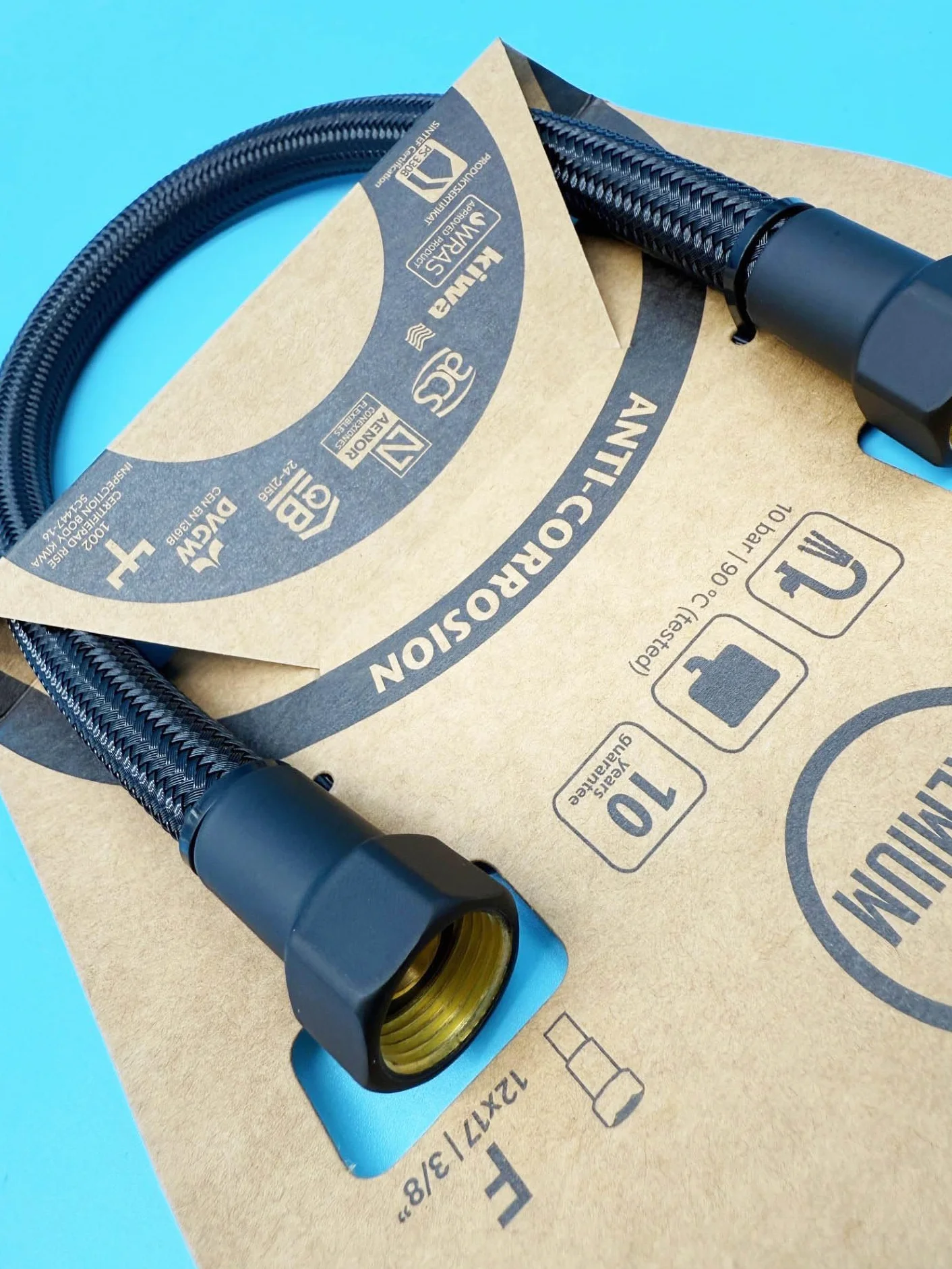Latiguillo Flexible Negro Mate H3/8-H3/8 | Tubo Flexible Fontaneria Negro Mate | Latiguillo Metalico Flexible Fabricado en España | Para Inodoros, Lavabos, Bide, Fregaderos (40 cm)