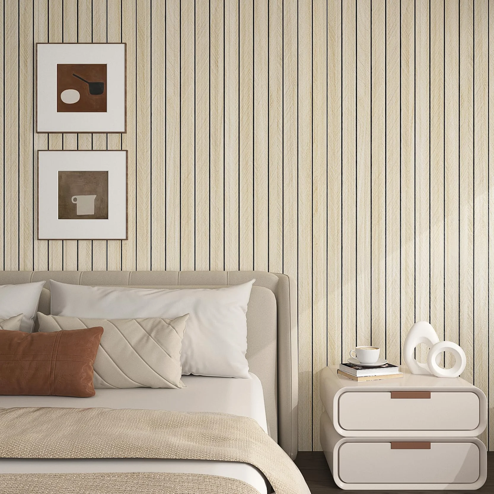 Livelynine Paneles Decorativos 3D Madera Roble Claro Panel decorativo Pared Madera Beige 30CMx5M Revestimiento de Paredes Maderas Listones Interiores Habitación Comedor Pasillo Grueso Papel Pintado