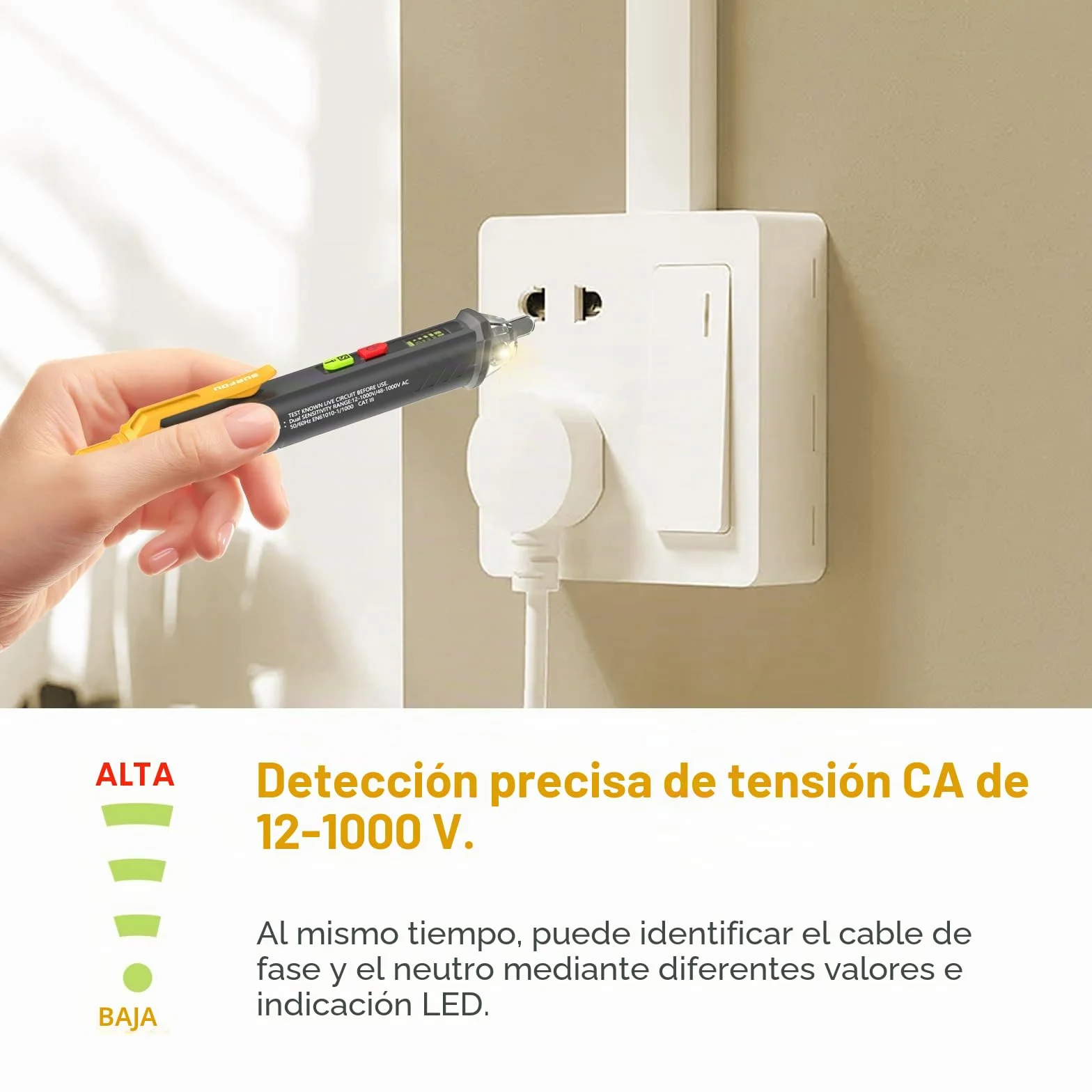 SURFOU Detector de Voltaje sin Contacto AC 12V-1000V NCV Linterna LED Alarma Sonora para Electricistas