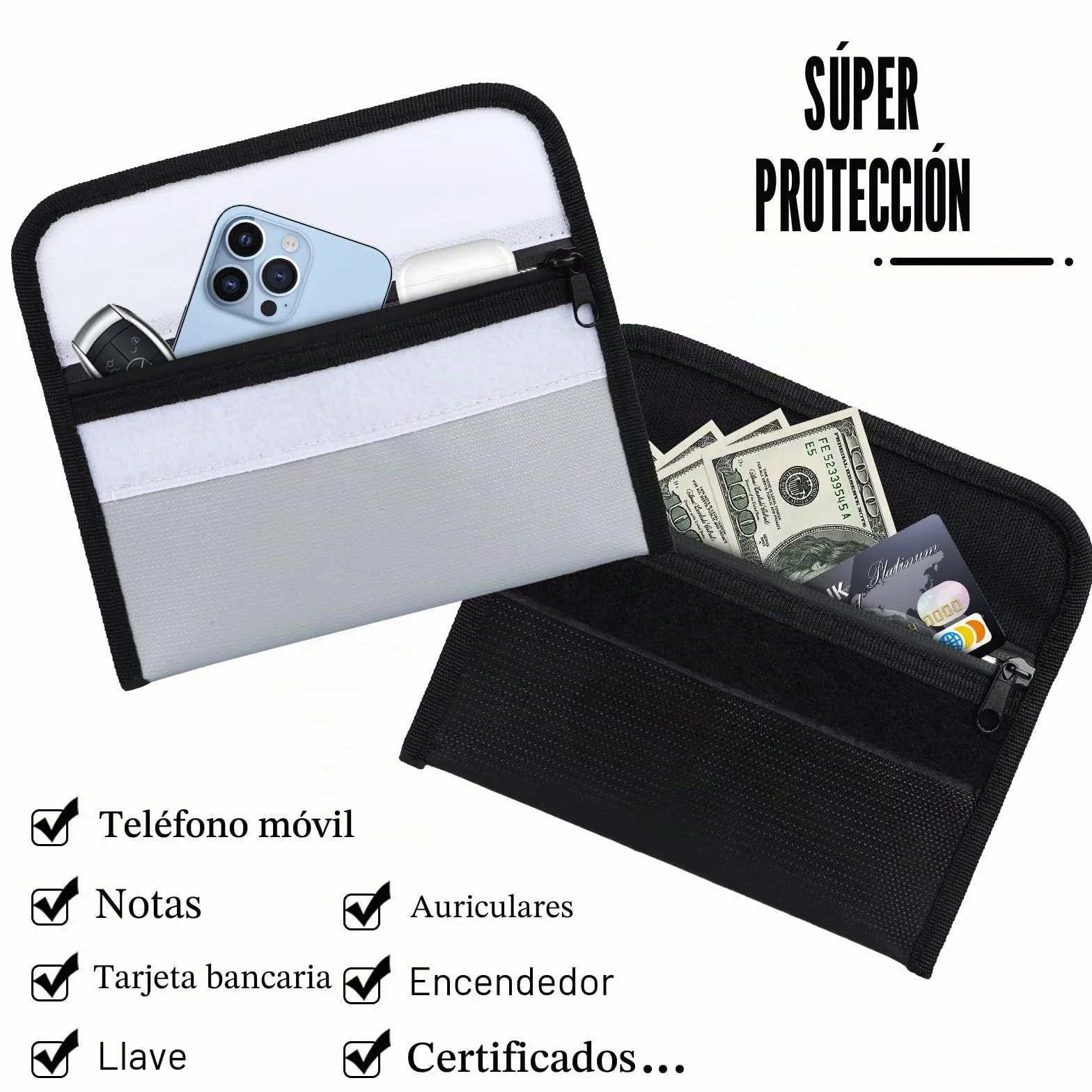 2 Piezas Bolsa Ignifuga Dinero De Documento Impermeable Prueba Fuego Seguridad Para Guarda Documentos A4 Bolsas Efectivo IgníFuga Almacenamiento Sobre Ignifugo Resistente Para Objetos de Valor