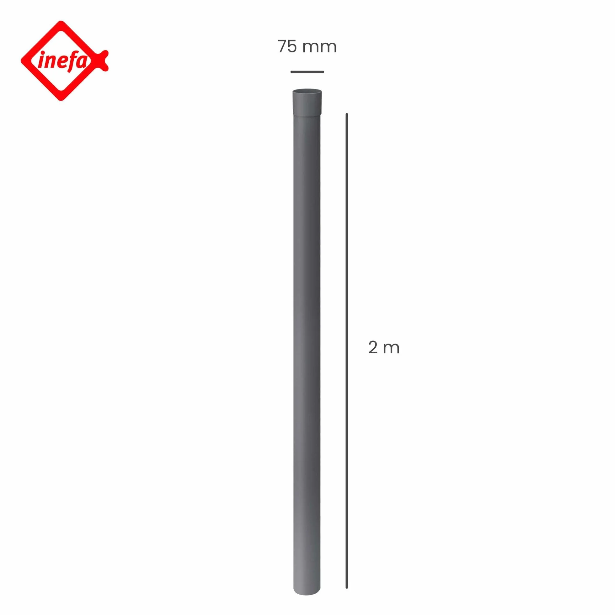 INEFA Tubo de bajada de plástico 200cm 75mm, Accesorios para canalón antracita, fácilmontaje enchufable,made in Germany