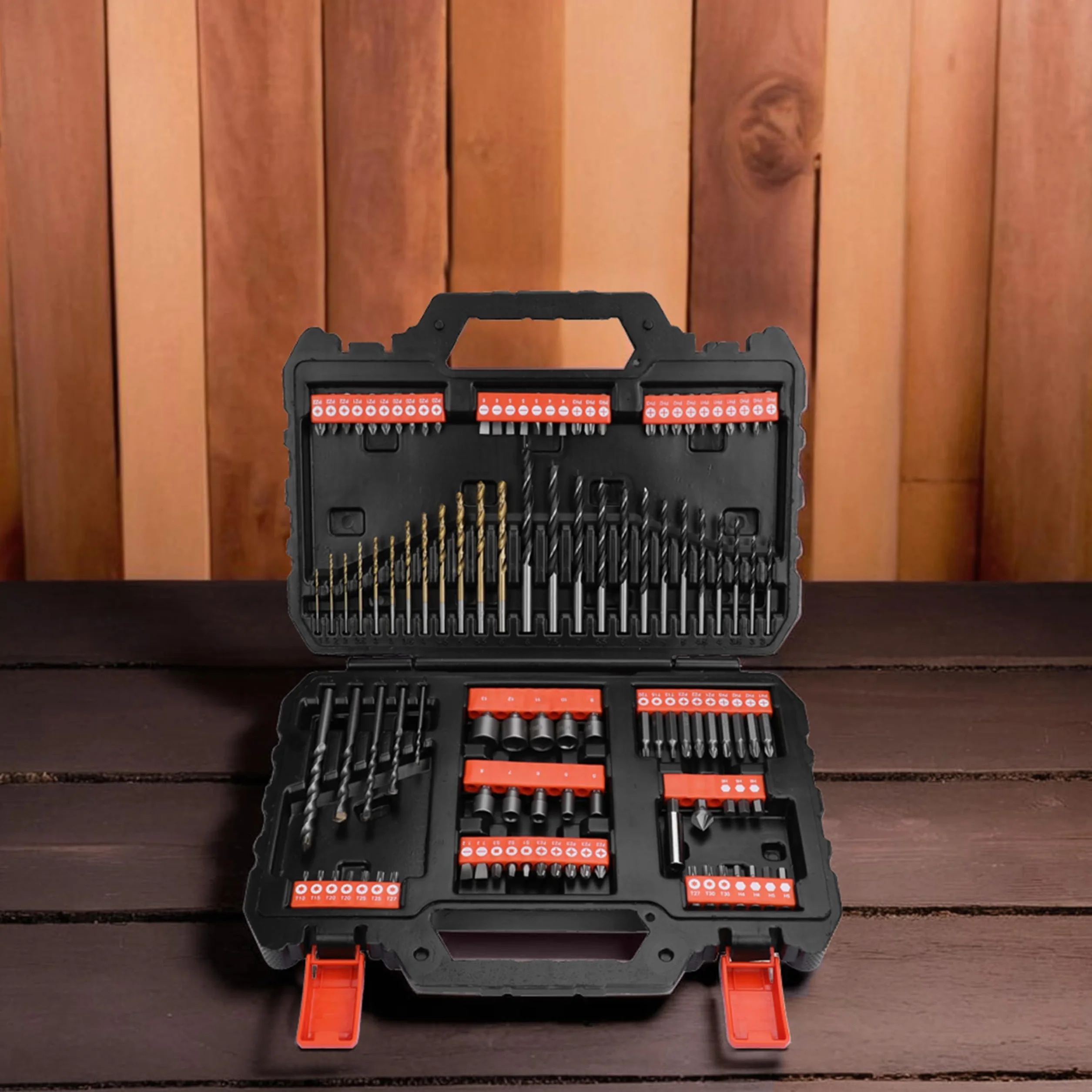 BLACK+DECKER Juego de 109 Piezas para Atornillar y Taladrar con Brocas de Titanio, Incluye Brocas para Metal, Mampostería y Madera, Maletín de Fácil Transporte - A7200-XJ