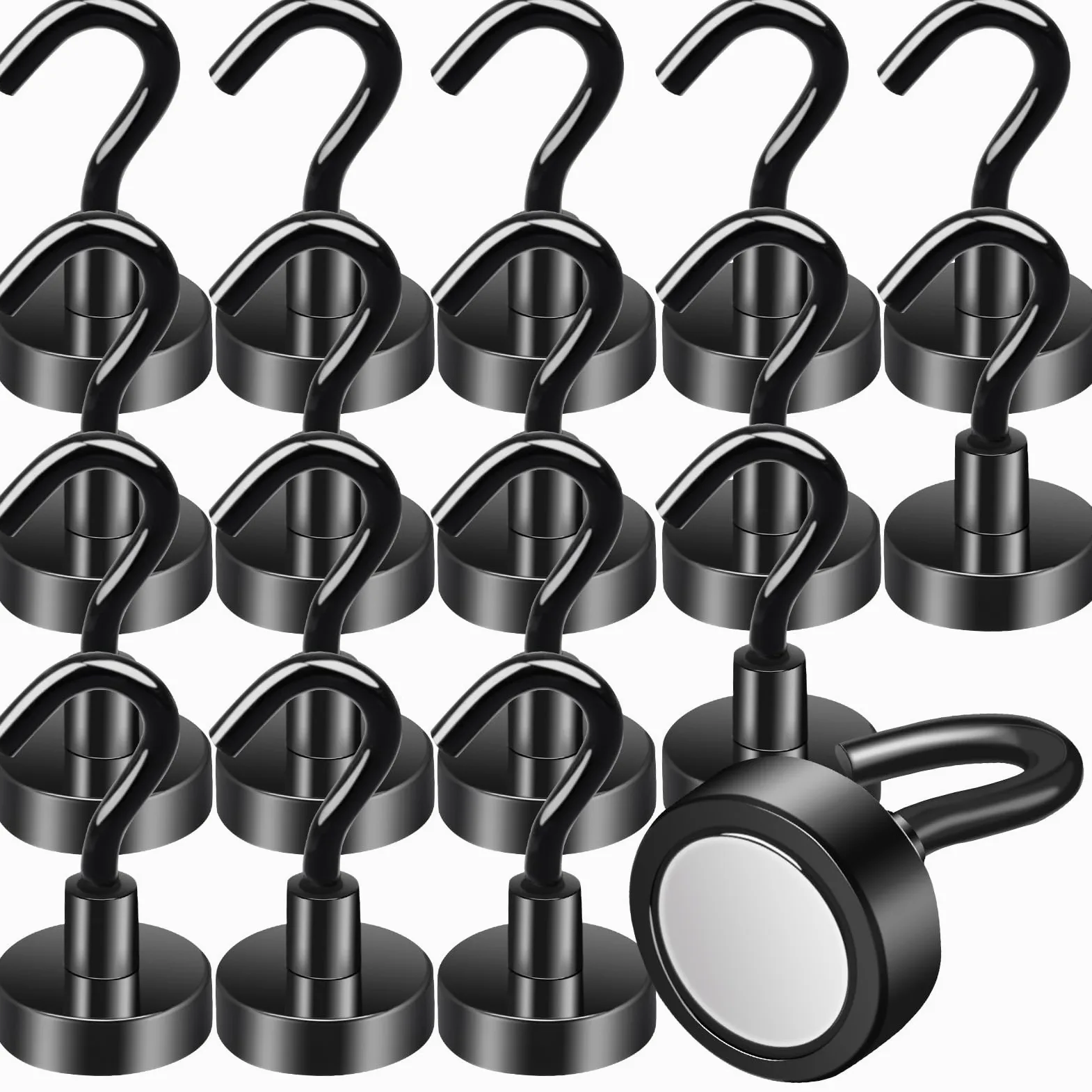 MIN CI 18pcs Ganchos Magnéticos Extra Fuertes, 20mm Iman Gancho, Imanes Fuerte, Imanes Neodimio Negro, Ganchos Cocina Extrafuertes Para Camping Garaje Cocina Oficina