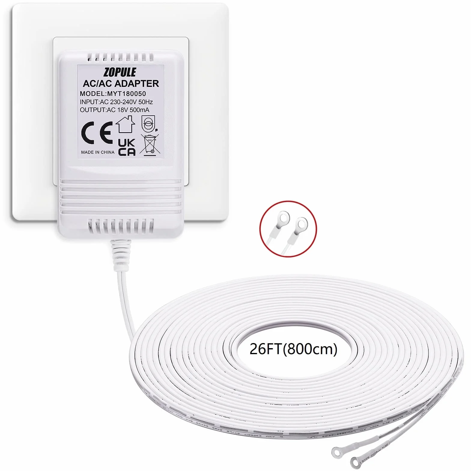 Transformador de timbre de puerta de 18 V 500 mA, fuente de alimentación de vídeo para todas las versiones de Ring Doorbell, Nest Hello y Wyze, cable largo de 8 m.