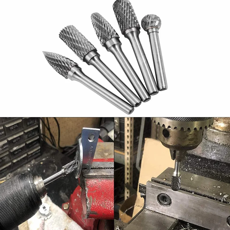 Gasea 5pcs Fresas Diamante, 1/4 pulgada de Fresa Metal Lápices Set Taladro bit para Herramientas Rotativas Molienda Pulido Grabado de Bricolaje
