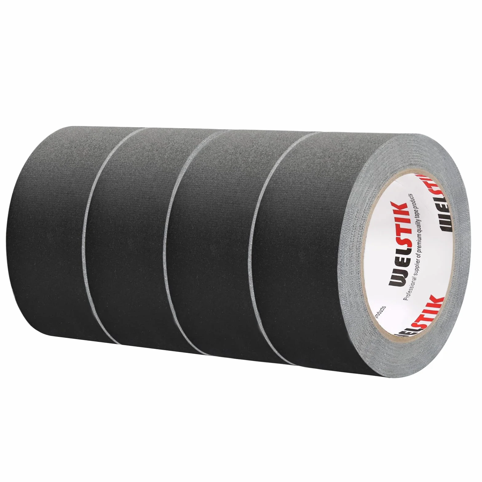 WELSTIK - Cinta americana resistente, para cables, teatro, montaje de escenarios, decoración interior, sin dejar residuos, no reflectante, 4 piezas 50 mm x 27 m, negro
