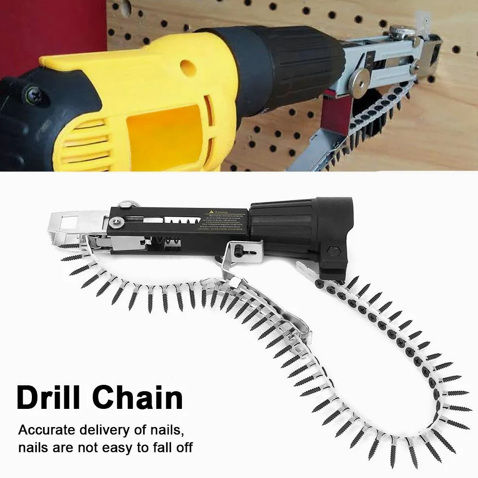 Cadena de Pistola de Clavos de Metal con Cabeza de Destornillador 3 Piezas, Cadena de Taladro, Taladro eléctrico automático para Pistola de Clavos