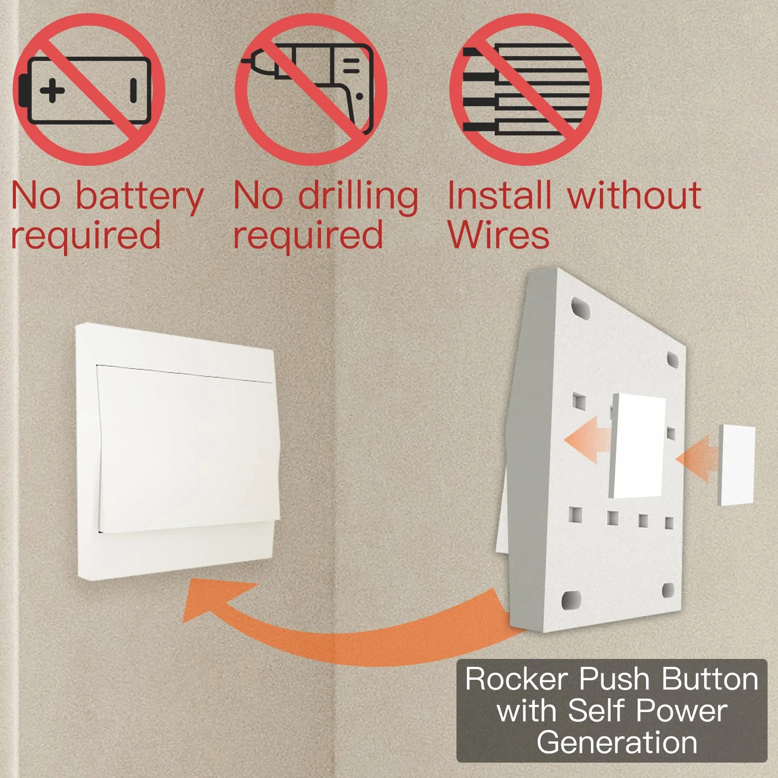 MOES Interruptor Inalámbrico Autoalimentado de Luz Conmutador RF433, Sin Cables Sin Bateria, Interruptor Pared con Receptor Lámpara Casa Iluminación (2 Interruptores 1 Receptor Kit)