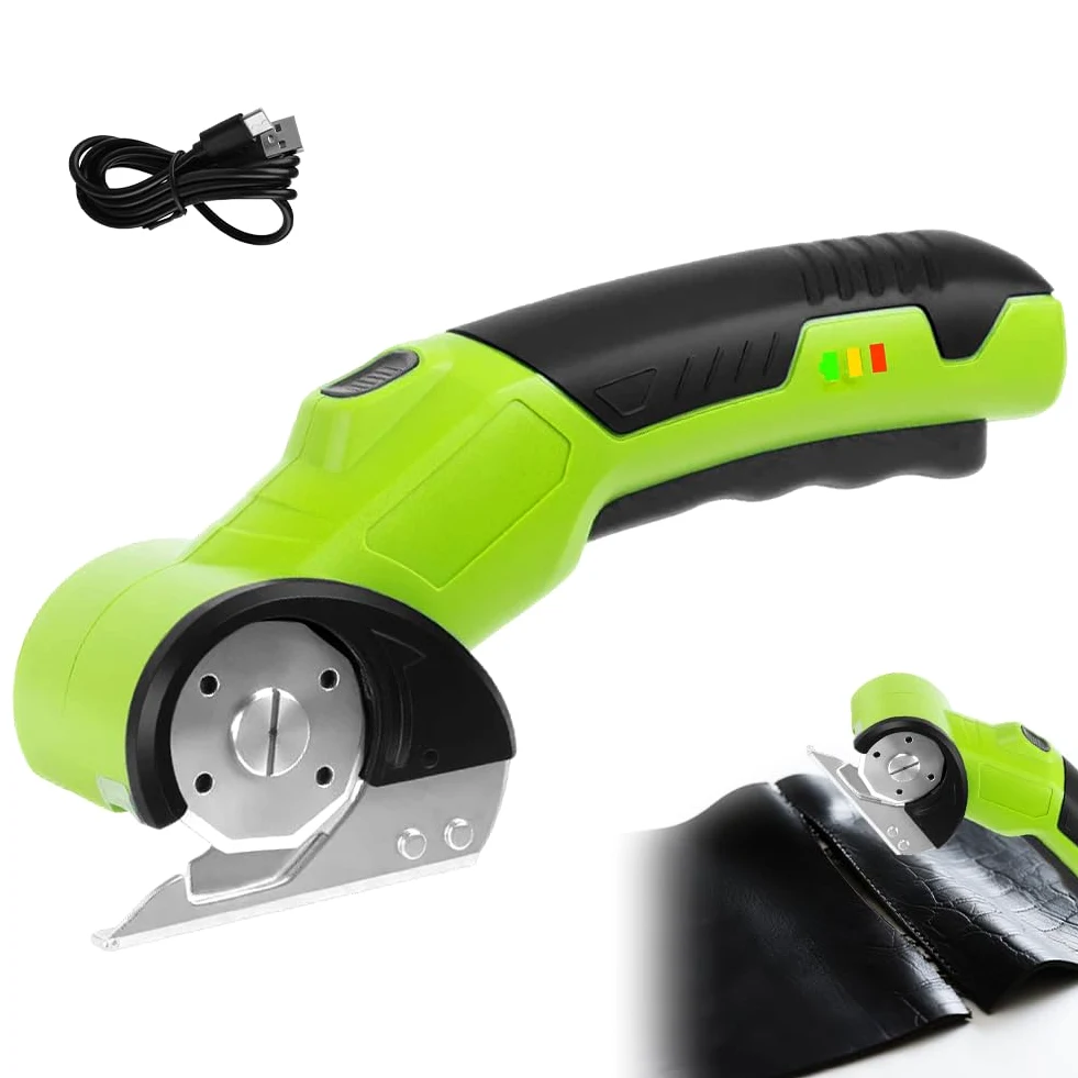 Cortador eléctrico inalámbrico de cartón, tijeras eléctricas de cartón, cortador rotatorio portátil con LED y bloqueo de seguridad