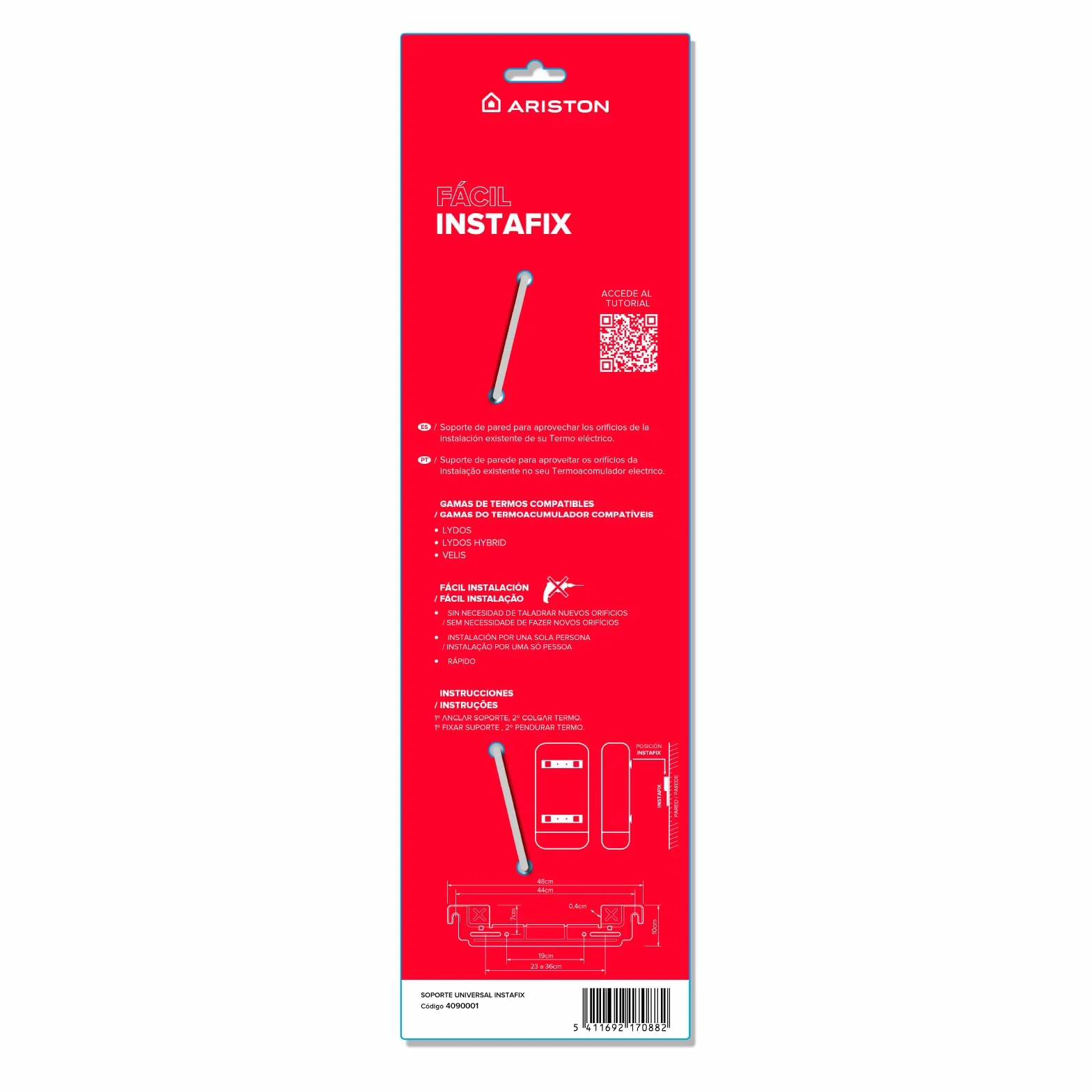 Ariston Soporte Universal Termo Electrico Instafix Accesorio Montaje Calentador Agua Electrico 48x0.3x7cm