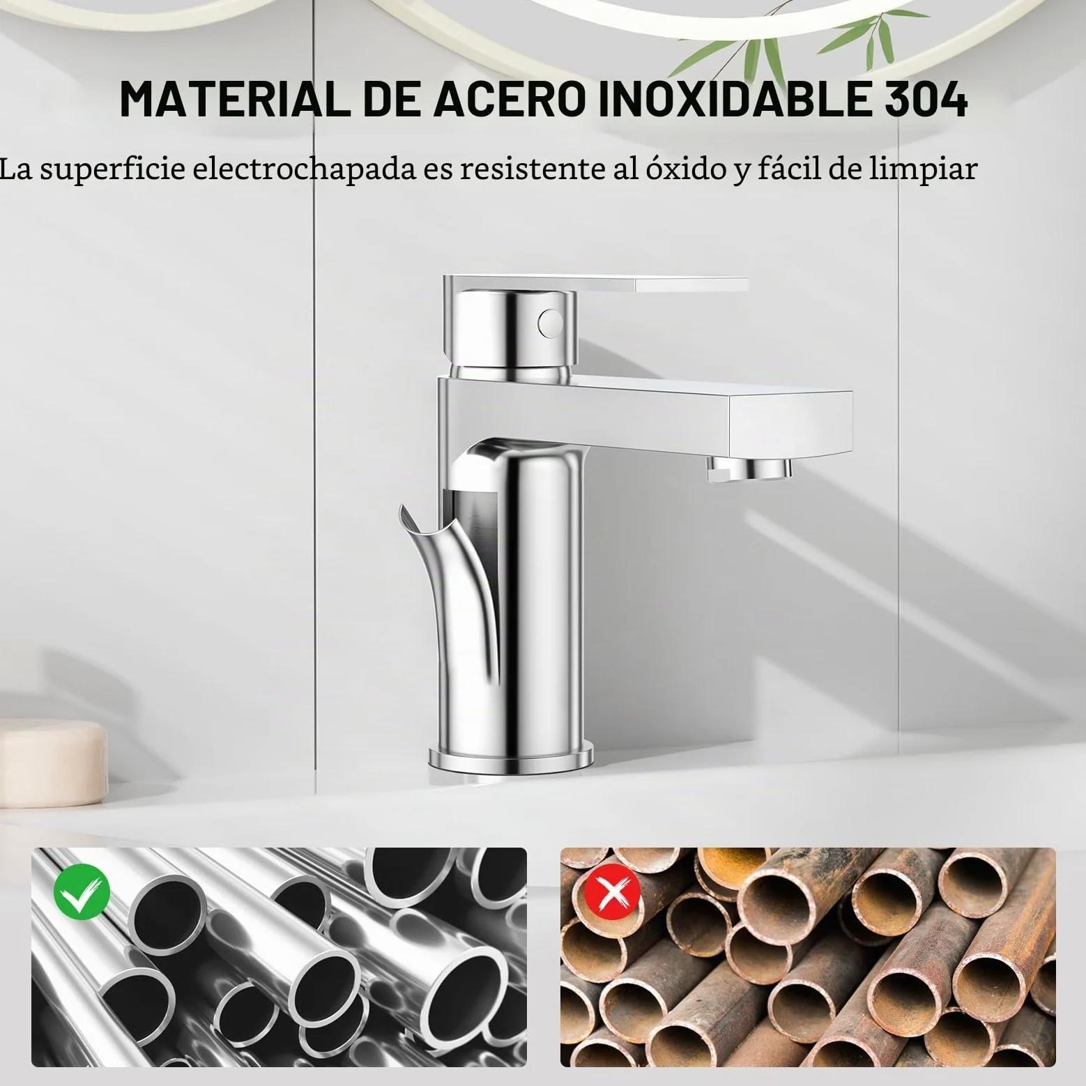Grifo de Lavabo para Cuarto de Baño W.C. Rectangular Monomando con Desagüe Desplegable de Acero Inoxidable en Cromado Pulido