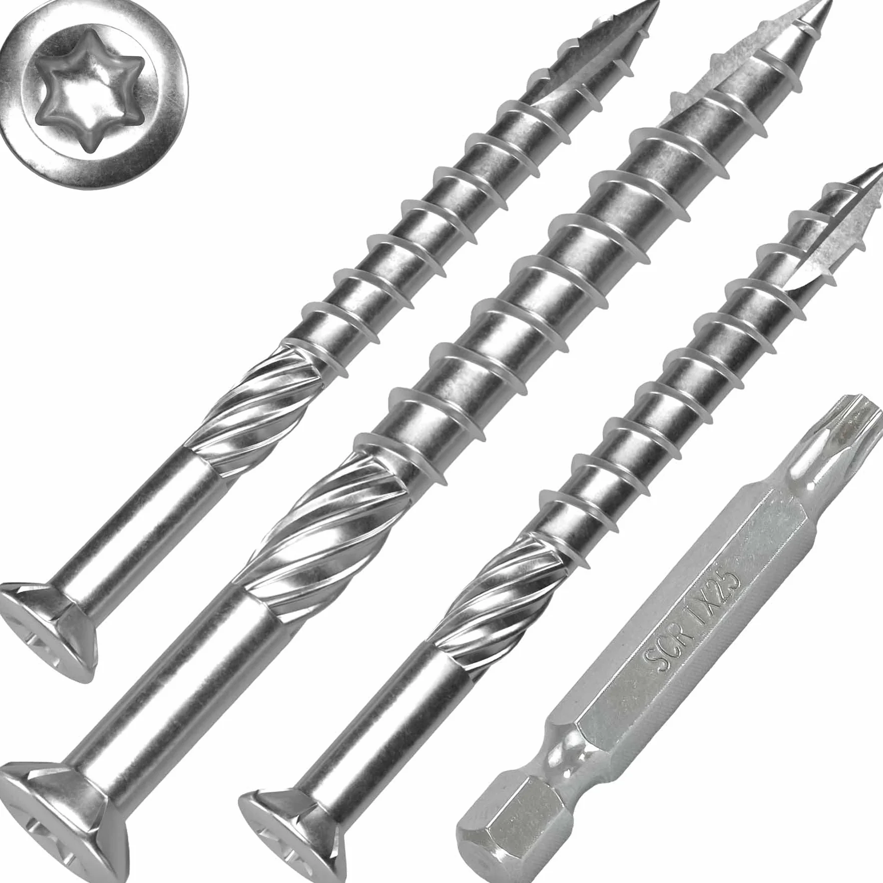T-INOX - Tornillos para terraza (5 x 60 mm, 50 unidades, acero inoxidable endurecido, C1, Torx 25, incluye punta de acero inoxidable)