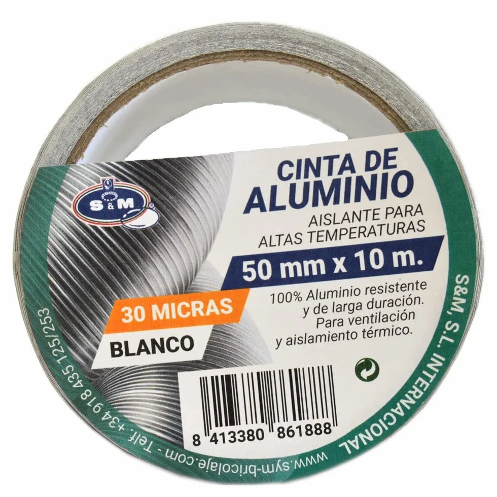 S&M Cinta aluminio blanca 50 mm x 10 m (espesor 30 micras) SANEAPLAST- Cinta adhesiva de aluminio multiusos– Rollo de 10 metros, Blanco