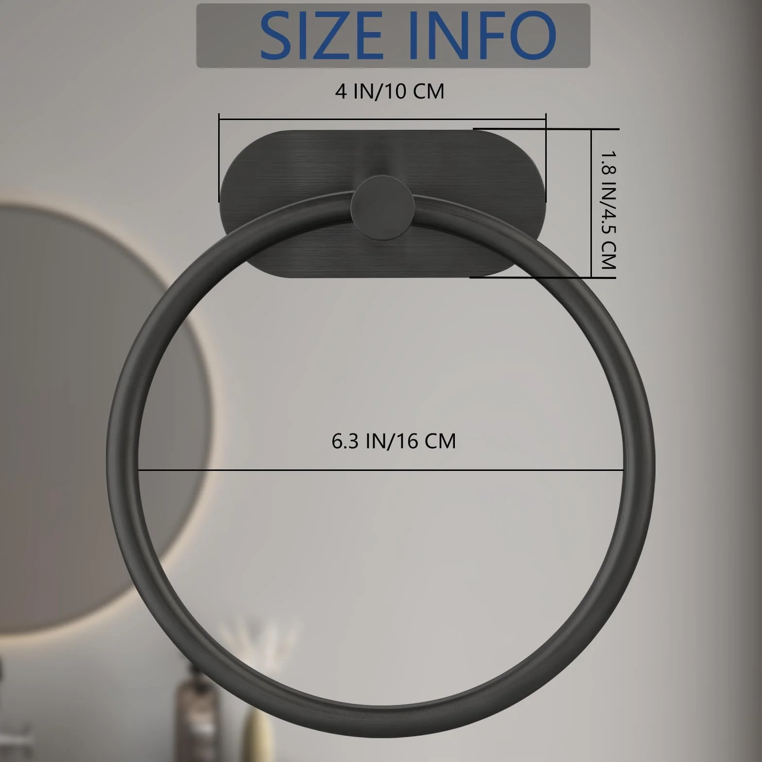 Juego de 2 Anillos de Toalla autoadhesivos de Acero Inoxidable Negro para Cuarto de baño