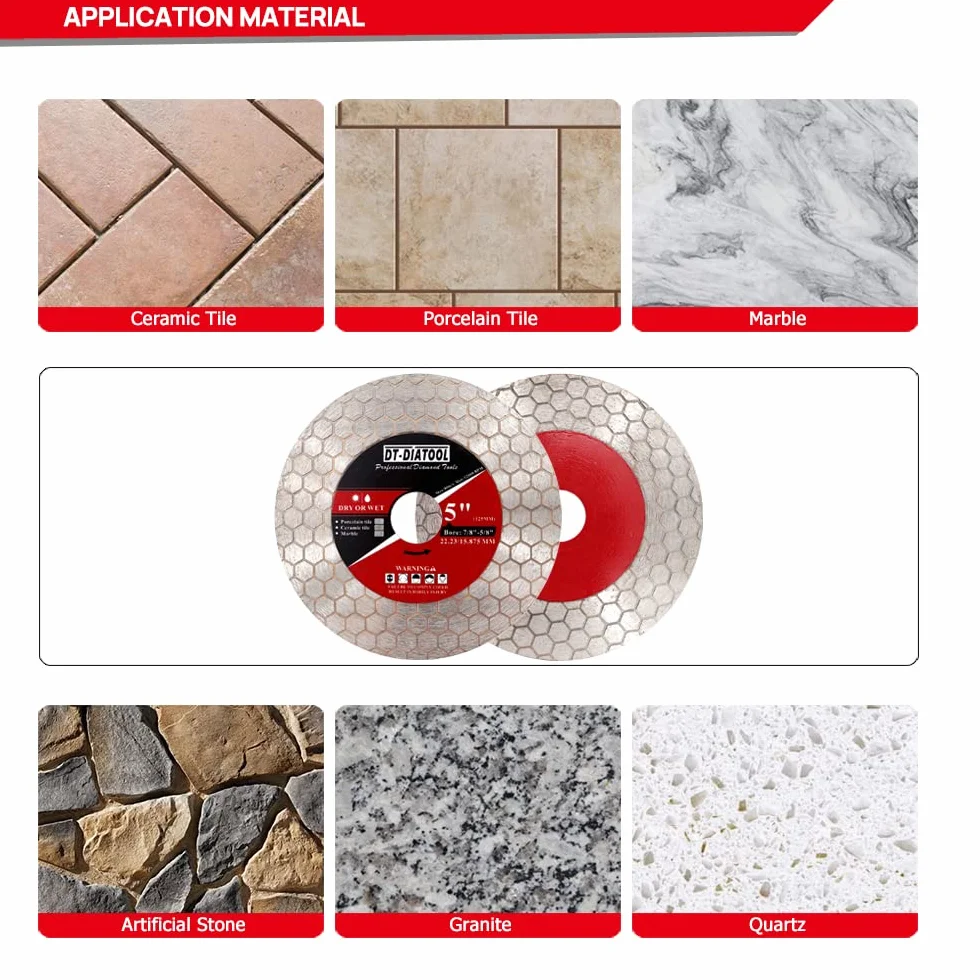 DT-DIATOOL Disco de diamante para cortar azulejos 125mm para esmerilar cantos de porcelana cerámica mármol gres artificial