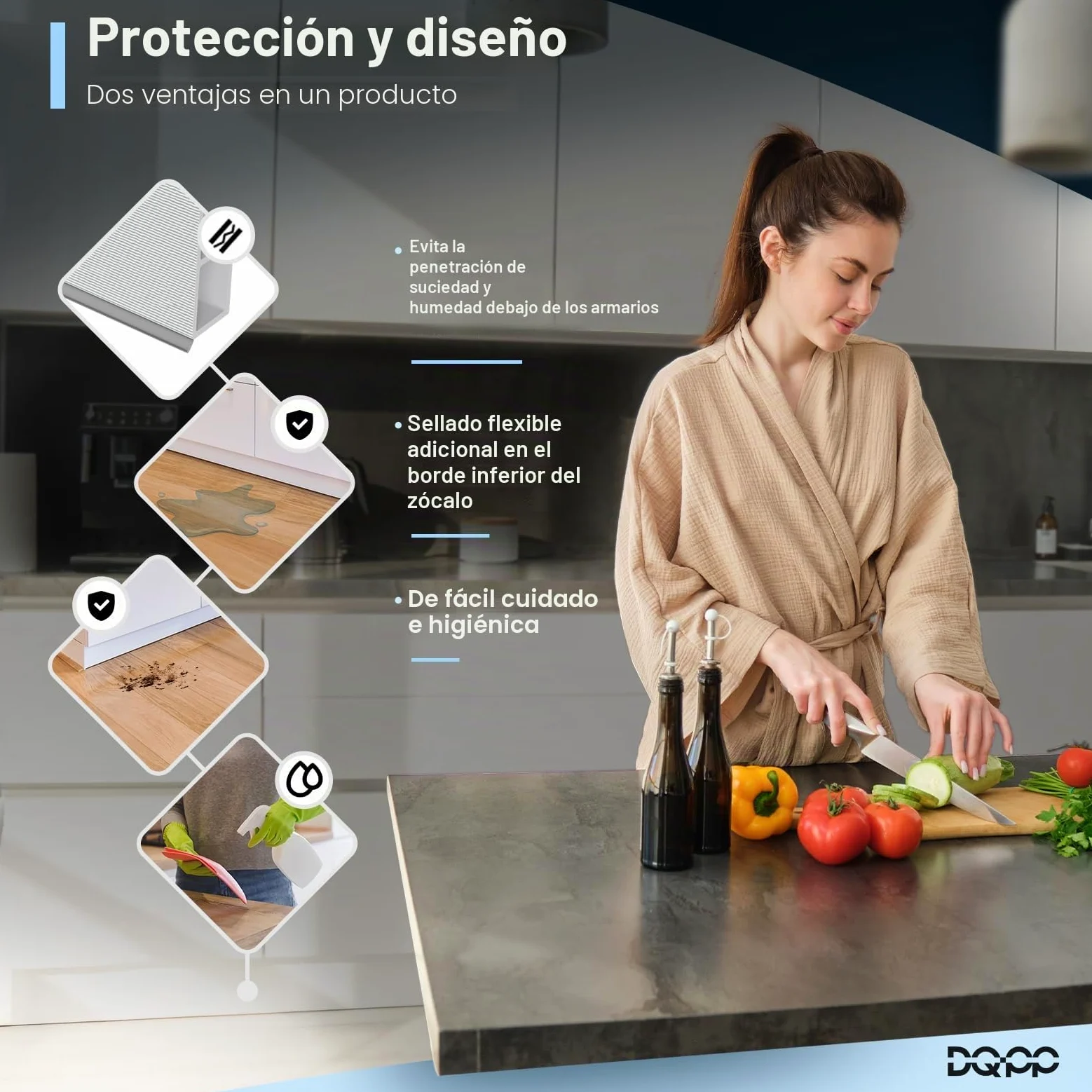DQ-PP Zócalo de Aluminio Cepillado y Plástico para Cocina Empotrada - 1,5 m, 150 mm - Rodapiés y Perfil de Zócalo