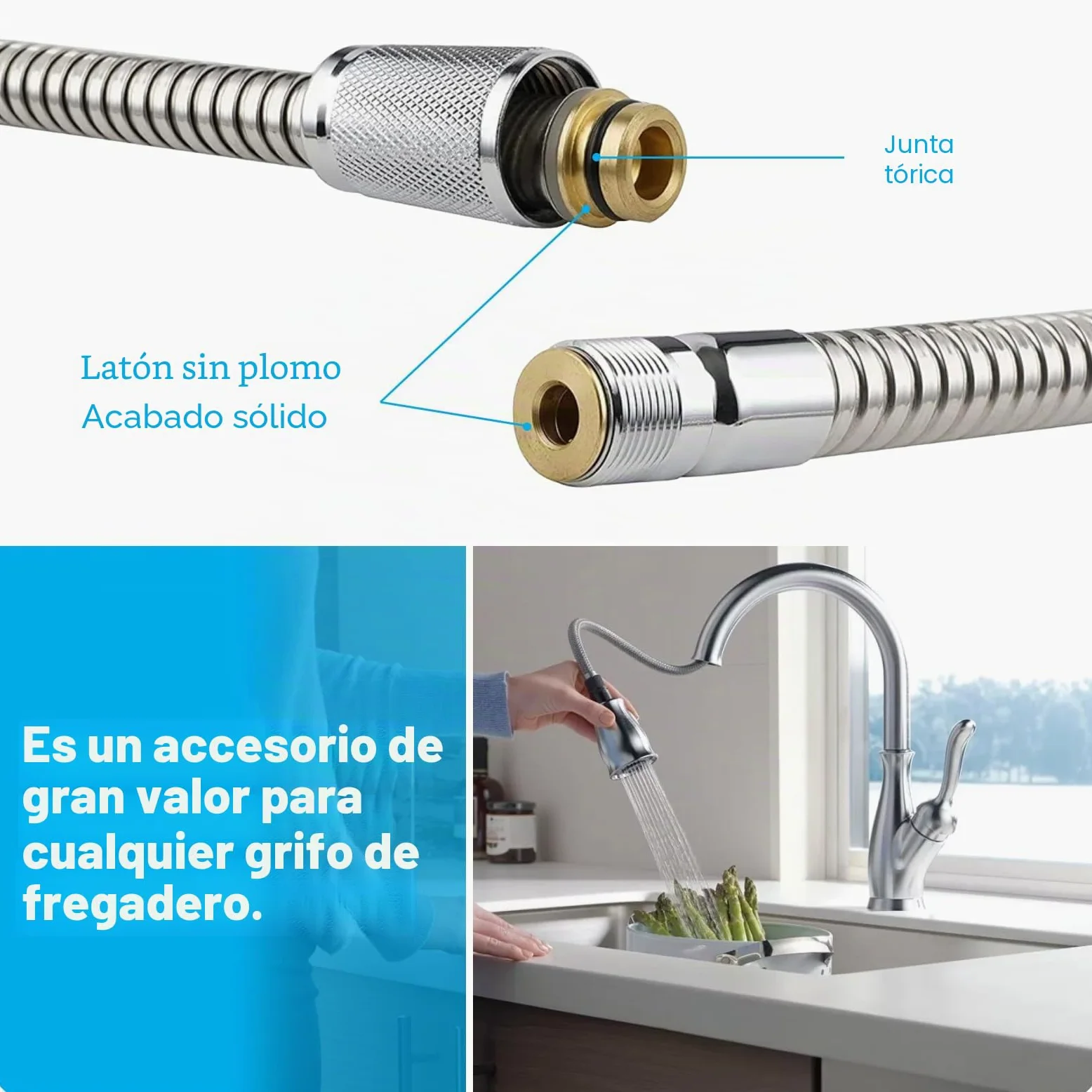Kit de repuesto de manguera de grifo de cocina de 3 piezas compatible con grifos extraíbles Grohe 48293000, manguera rociadora flexible extraíble