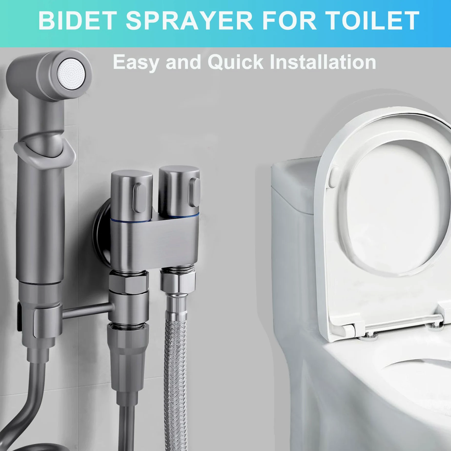 Juego de rociadores de bidé, ducha portátil, accesorio de bidé para inodoro del Reino Unido, ducha de bidé con manguera extensible de 2 m y pulverizador de válvula de control doble (Grey-T)