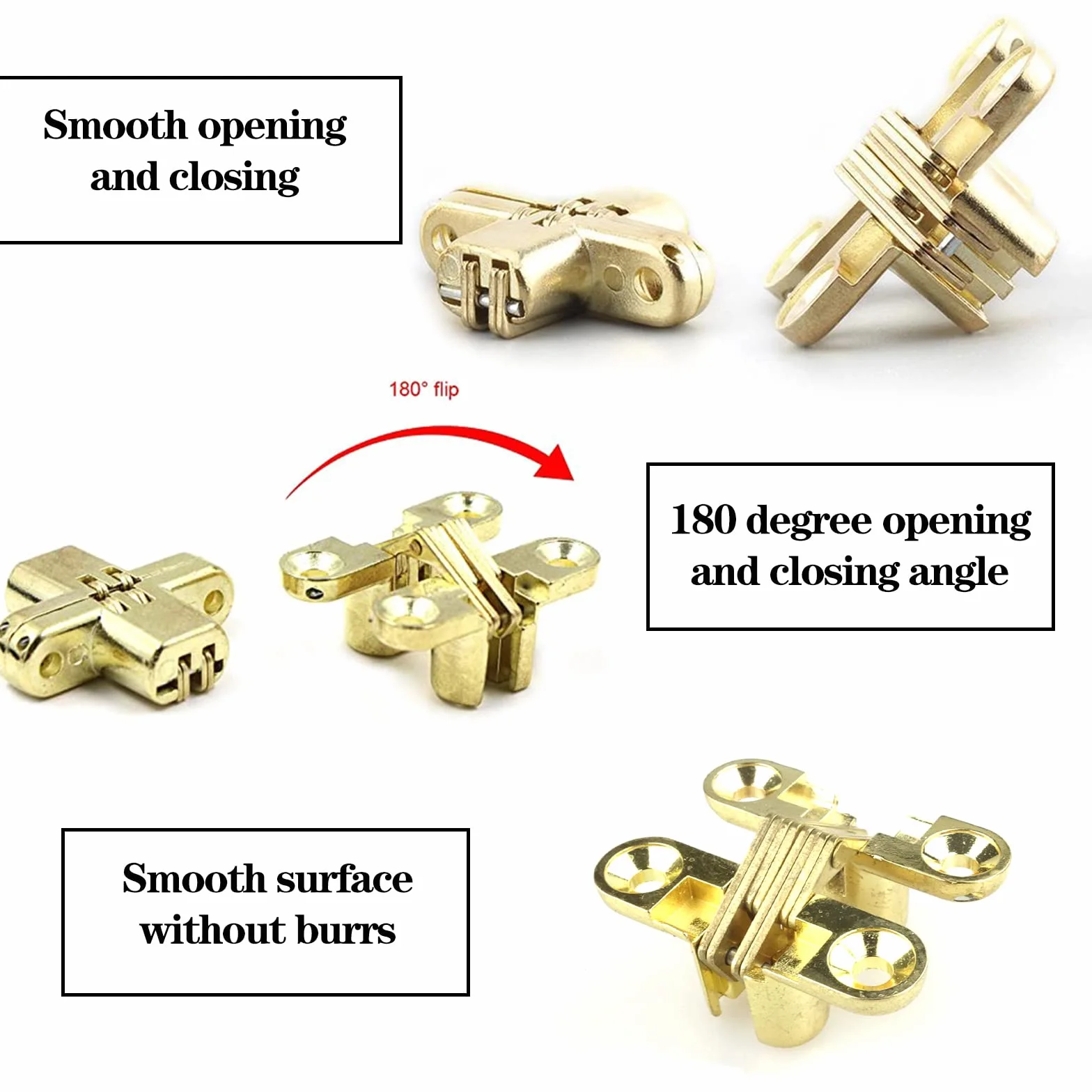 Bisagra Oculta, Bisagras Cruzadas Plegables Invisibles de 180 Grados, Atornillable, para Muebles, Puertas de Madera, Gabinetes, Armarios, 4 Pack