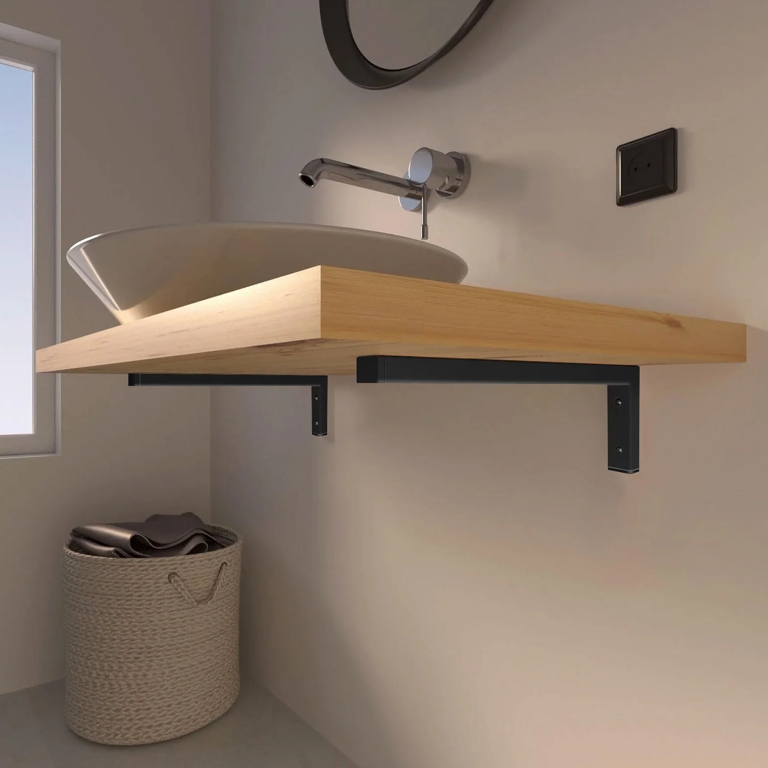 MLOQI 4 Piezas Escuadras para Estanterias, Soportes para Estantes, Escuadras Metalicas de L, Soportes de Pared para Lavabo con Tornillos Capacidad de Carga 50 kg (Negro 20 cm)