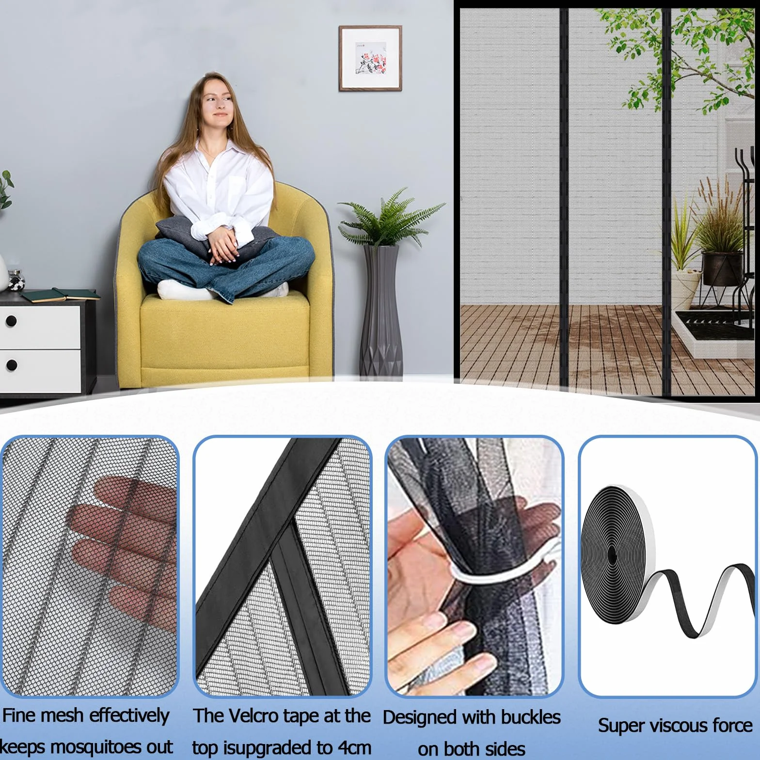 Mosquitera Puerta Magnética Hecha a Medida – Cortina Mosquitera Personalizable para Puertas Exteriores, Balcones y Terrazas – Cierre Automático por Imanes – Protección Total contra Insectos