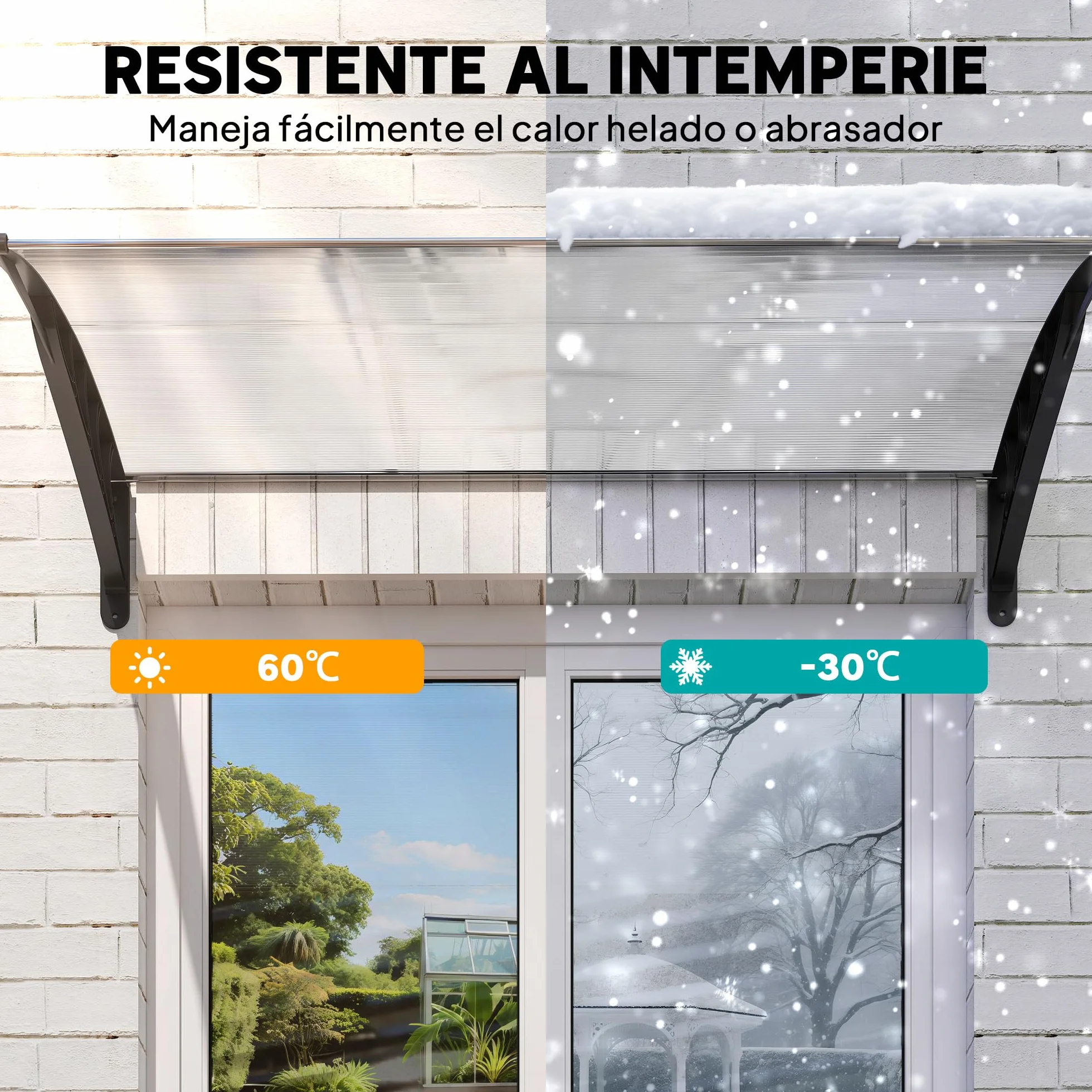 Outsunny Marquesinas Exterior 150x90 cm Tejadillo Protección Sol Lluvia Policarbonato Aluminio Blanco