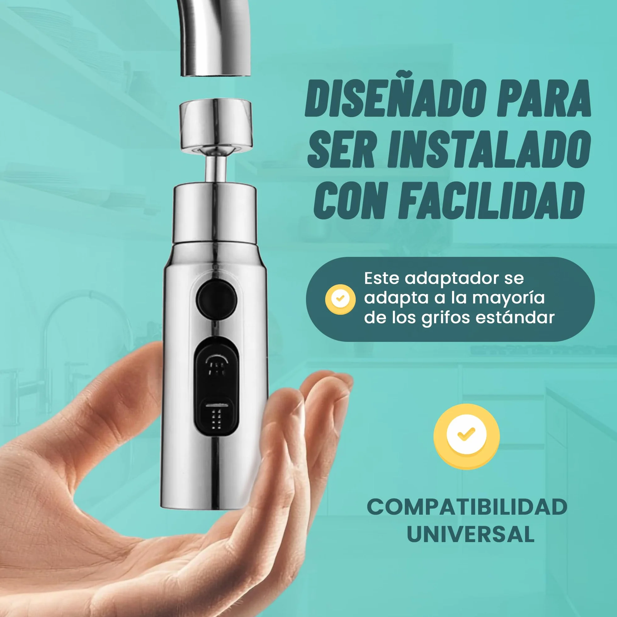 VIPA Adaptador Grifo Cocina 3 Modos Ajustable 360º con Adaptador Universal Boquilla Grifo Filtrado a Prueba de Salpicaduras