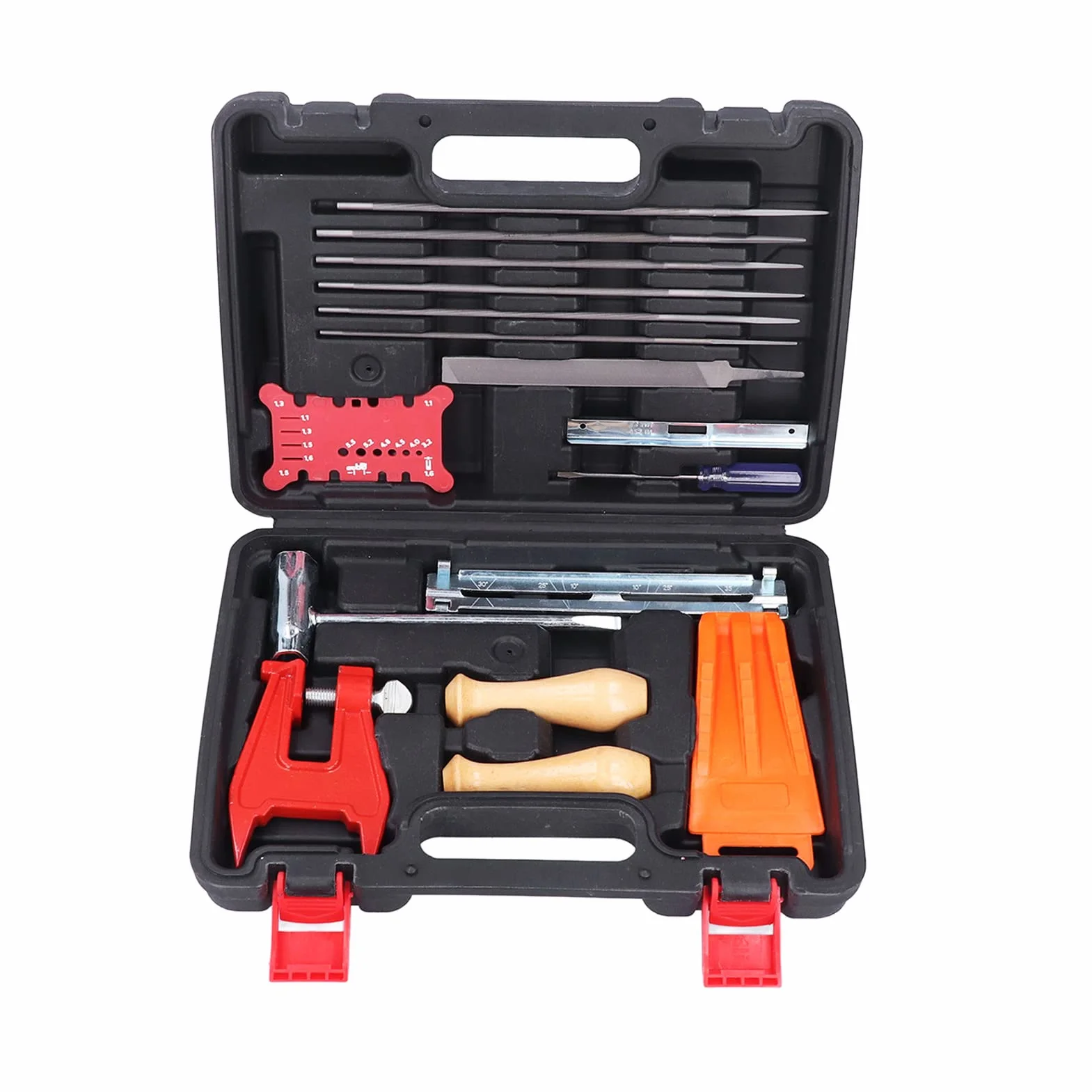 Pssopp Kit de Afilado de Cadena de Motosierra de 16 Piezas, Herramientas de Hierro y Plástico de Calidad, Solución de Afilado Completa para un Rendimiento óptimo de Cadena y Varilla Guía