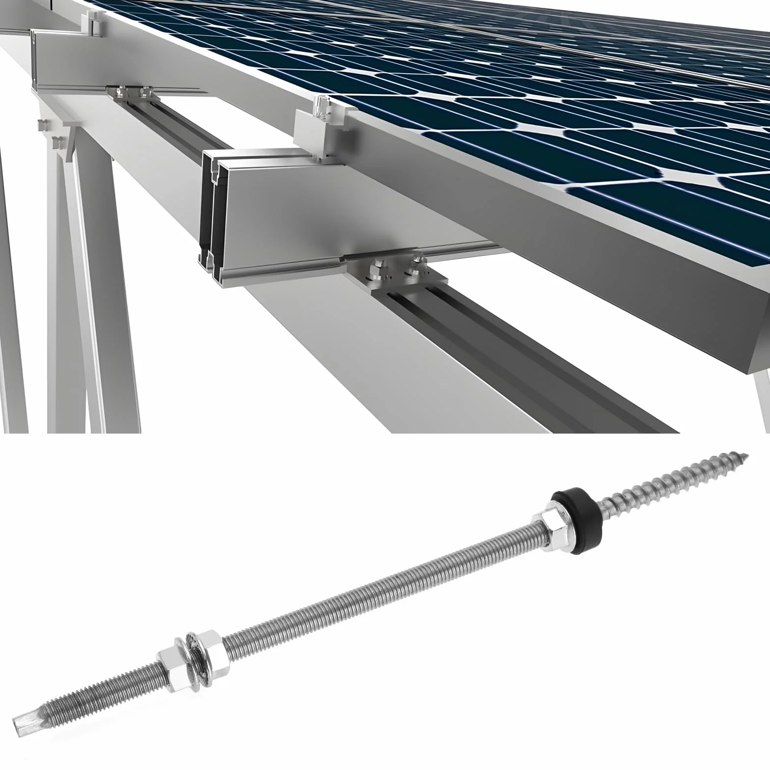 4 Piezas Pernos de Suspensión Pernos de Suspensión Solar de Acero Inoxidable 304 de Altura Ajustable para Fijación Solar Fotovoltaica en Techos de Edificios M10 X 300 Mm