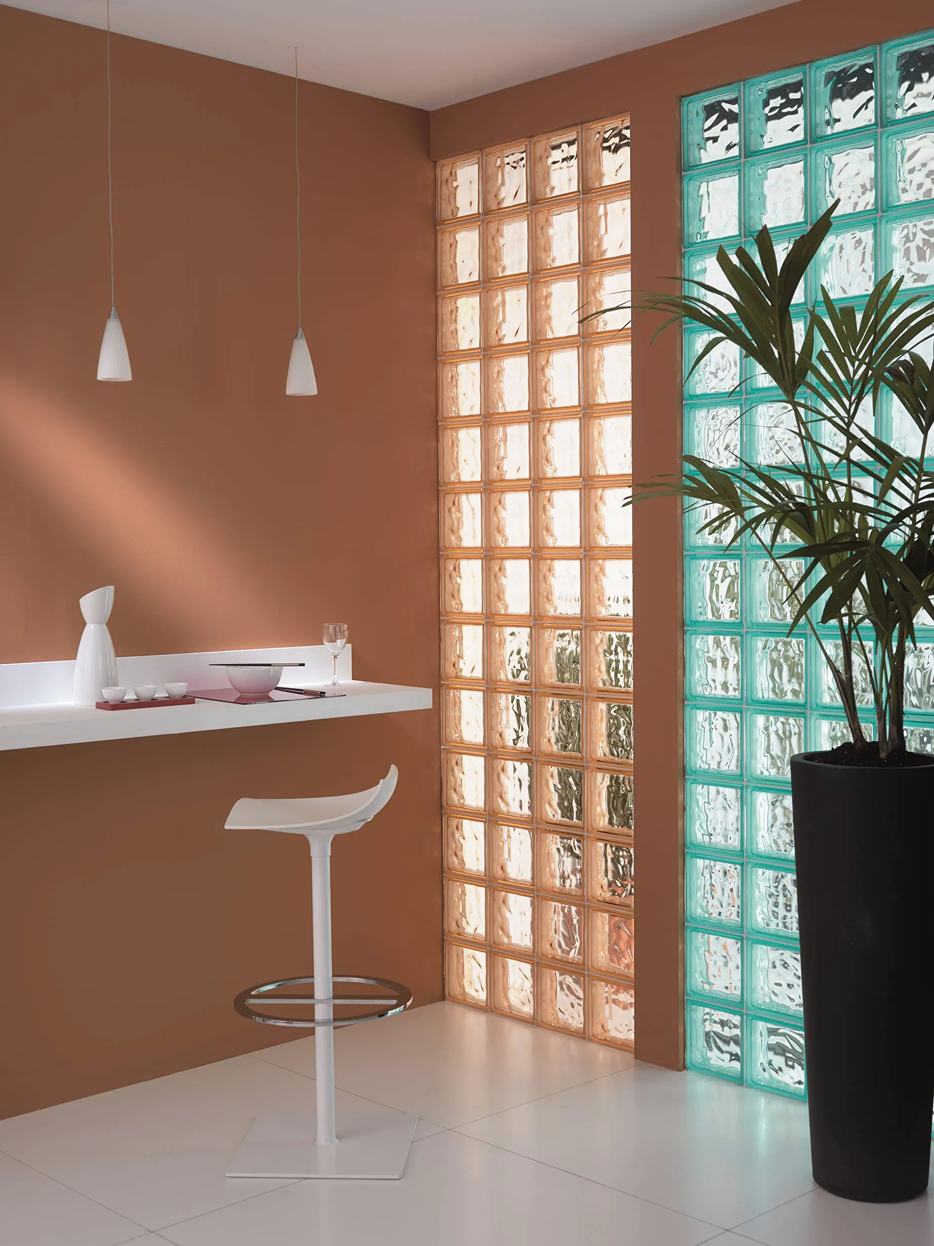 Bloque de vidrio Bormioli Rocco Ondulado Rosa Cipria | cm 19x19x8 | Unidad de venta 1 caja de 6 pzas de bloques de vidrio