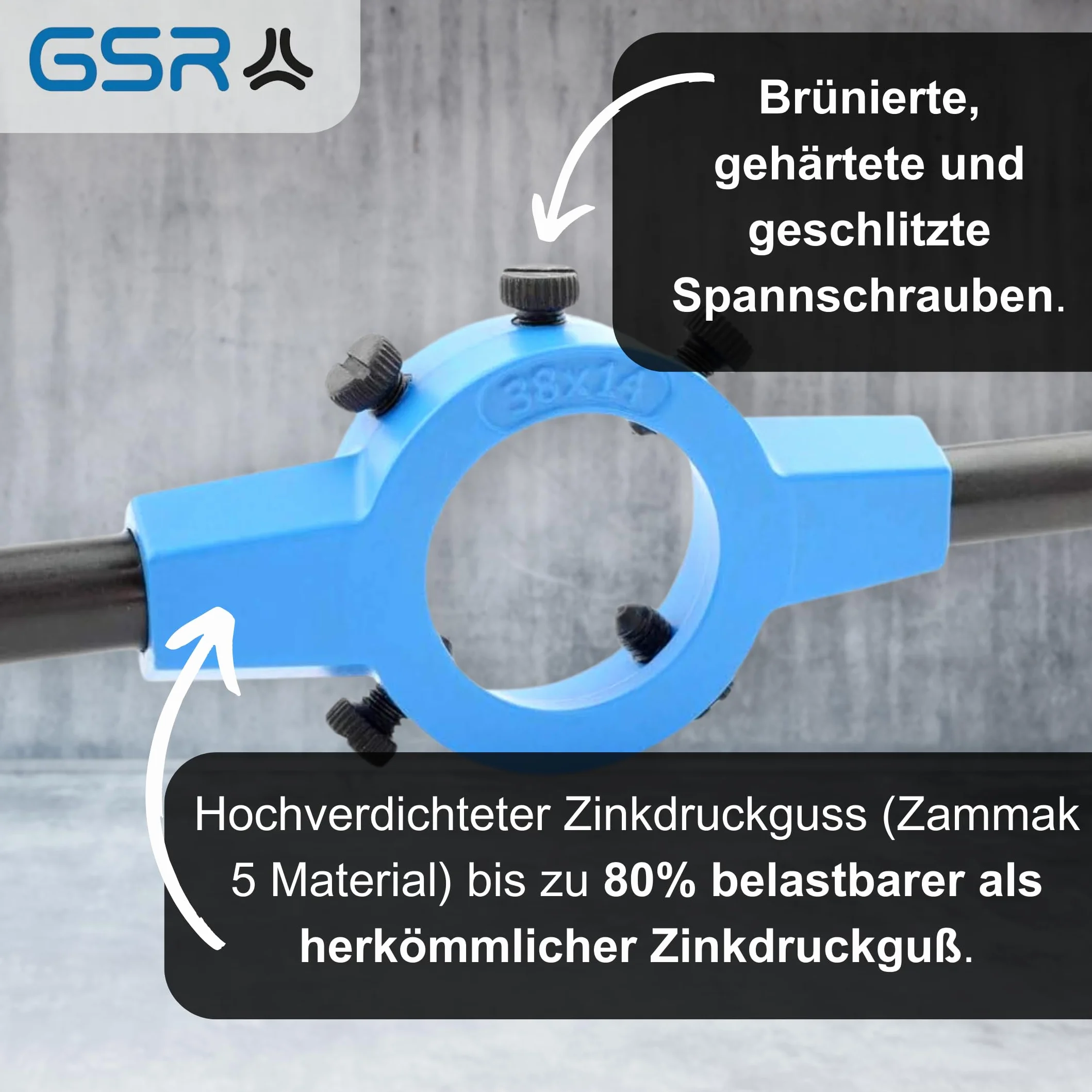 GSR Soporte para terrajas plateado (45 x 14) DIN EN 22568 (DIN 223), zinc fundido a presión, moleteado de las asas para un mejor agarre, acomodar terrajas redondas, herramientas de sujeción