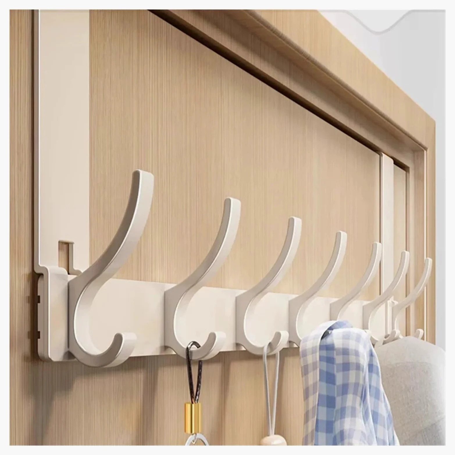 Ganchos para colgar en la puerta Ganchos blancos for puerta, 6 ganchos, sección corta, sin perforar, for colgar en la puerta de entrada.(Beige)