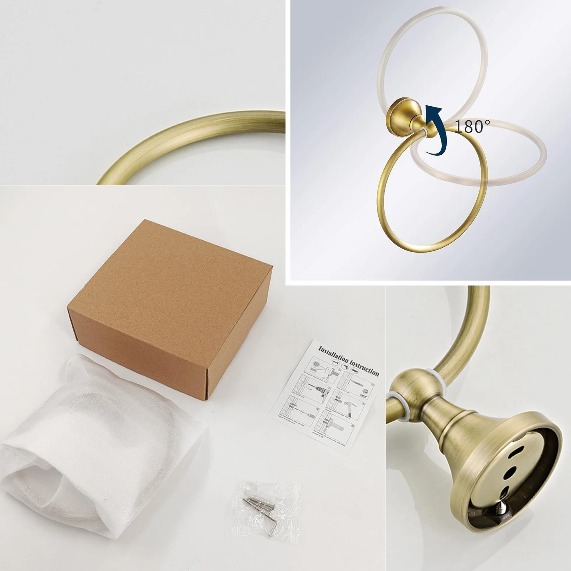 Flybath Toallero redondo latón envejecido soporte toallas baño cocina accesorio pared cepillado