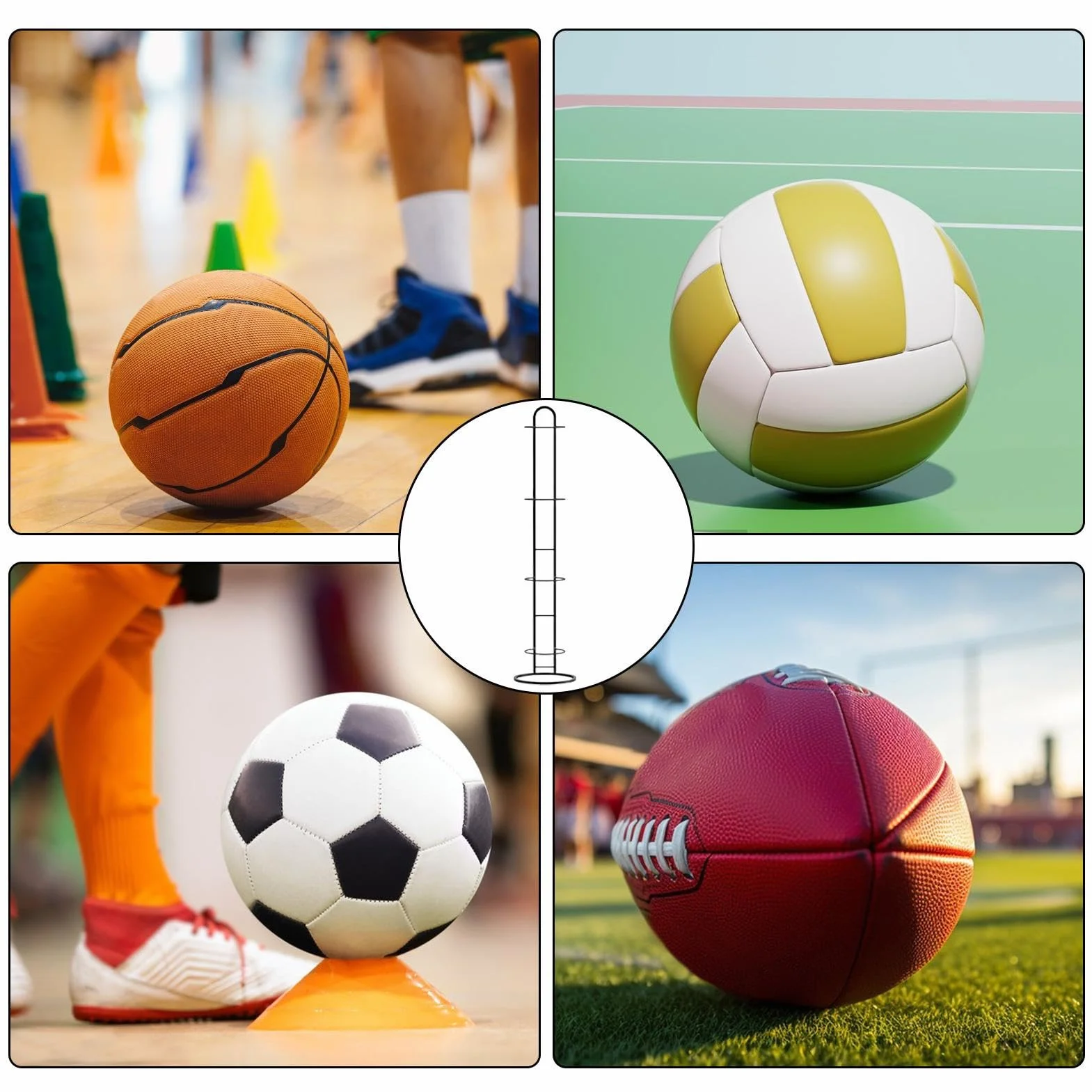 Estantería Vertical para Almacenamiento de Pelota, Soporte para Pelotas de fútbol, Soporte de Baloncesto, Almacenamiento de Bolas, Organizador de Bolas Multicapa, Estante de Bolas de pie, Soporte de