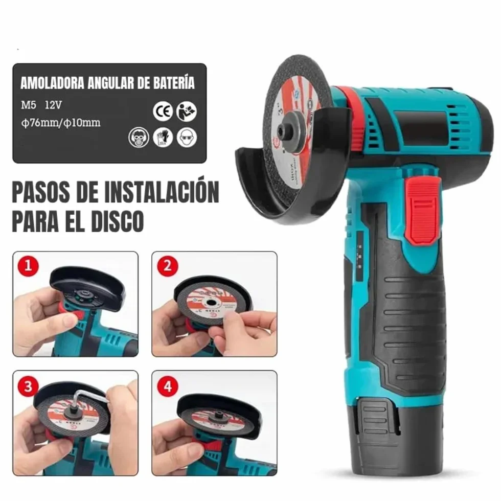 Mini Amoladora Angular Inalámbrica LHD de 18V con 2 Baterías, Cargador, 2 Discos de Corte y Maletín de Transporte.