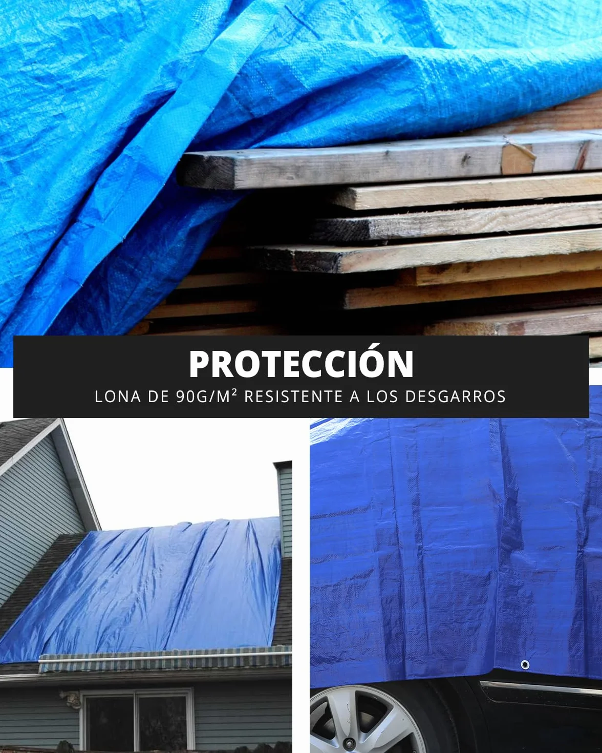 Lona Impermeable para Exterior, Multiusos, 5 x 5 m (Varios Tamaños), Esquinas Reforzadas, Ojales de Aluminio, Color Azul, TBS032