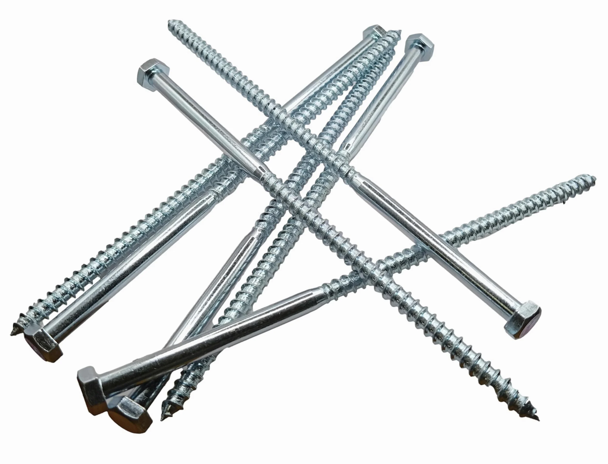 LLB 200 mm M8 para tornillos de madera, cabeza hexagonal de 13 mm de ancho, tornillo de hormigón chapado en zinc, pernos de media rosca, color plateado, largo de 8 x 200 mm, caja de 6 unidades