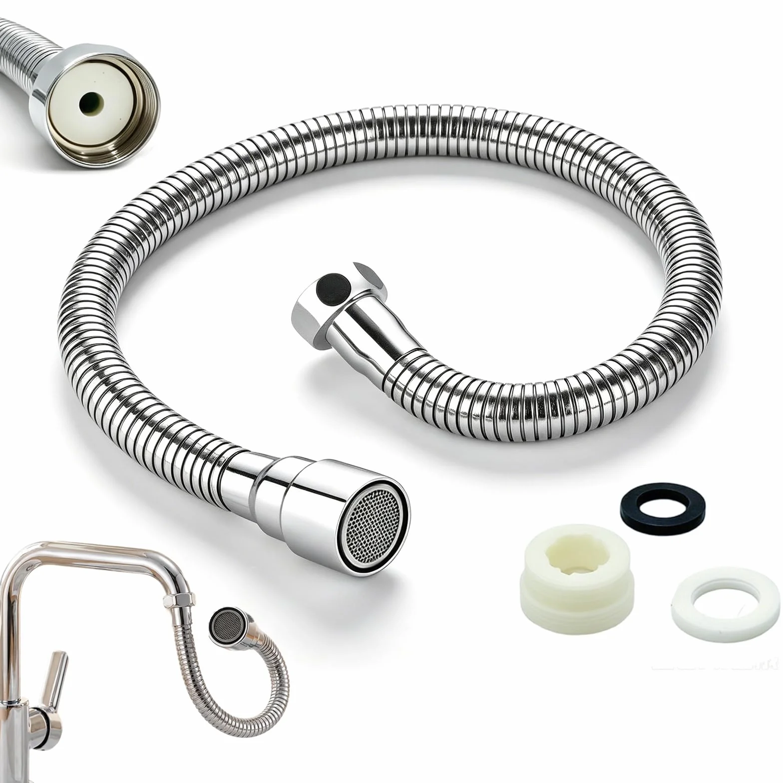 Alargador Grifo Cocina Flexible de Acero Inoxidable 304, 30 cm, Orientación Fija, Ideal para Cepillarse los Dientes, Lavarse la Cara y el Pelo, y para Recoger el Agua en el Fregadero
